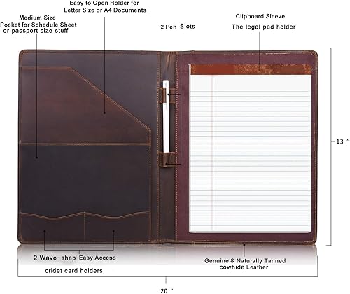 Miniatura 2 de Jack&Chris JC1823 - Cartera de cuero, carpeta de documentos A4, bloc de notas de escritura profesional, organizador de portapapeles, carpeta de