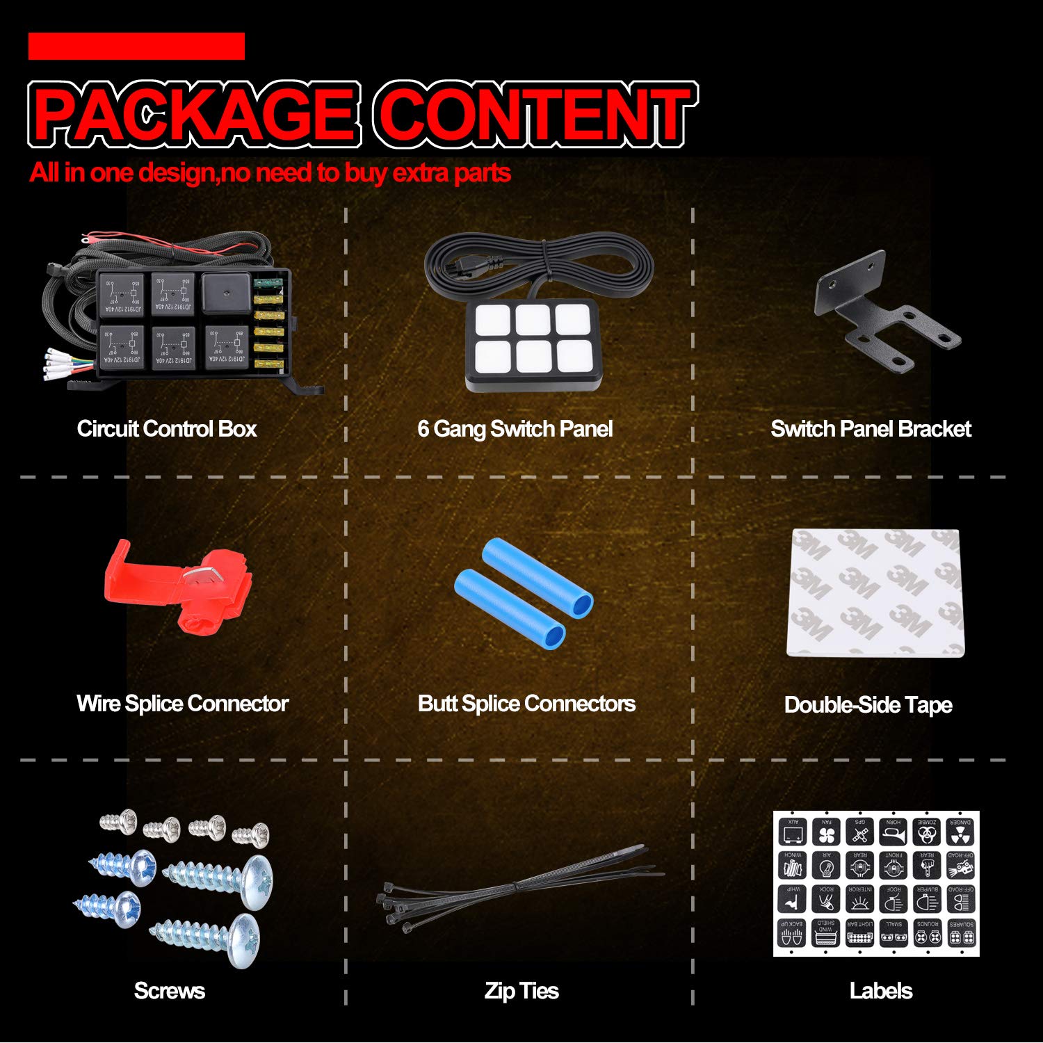 6 Gang Switch Panel, OFFROADTOWN Circuit Control Box Universal Button