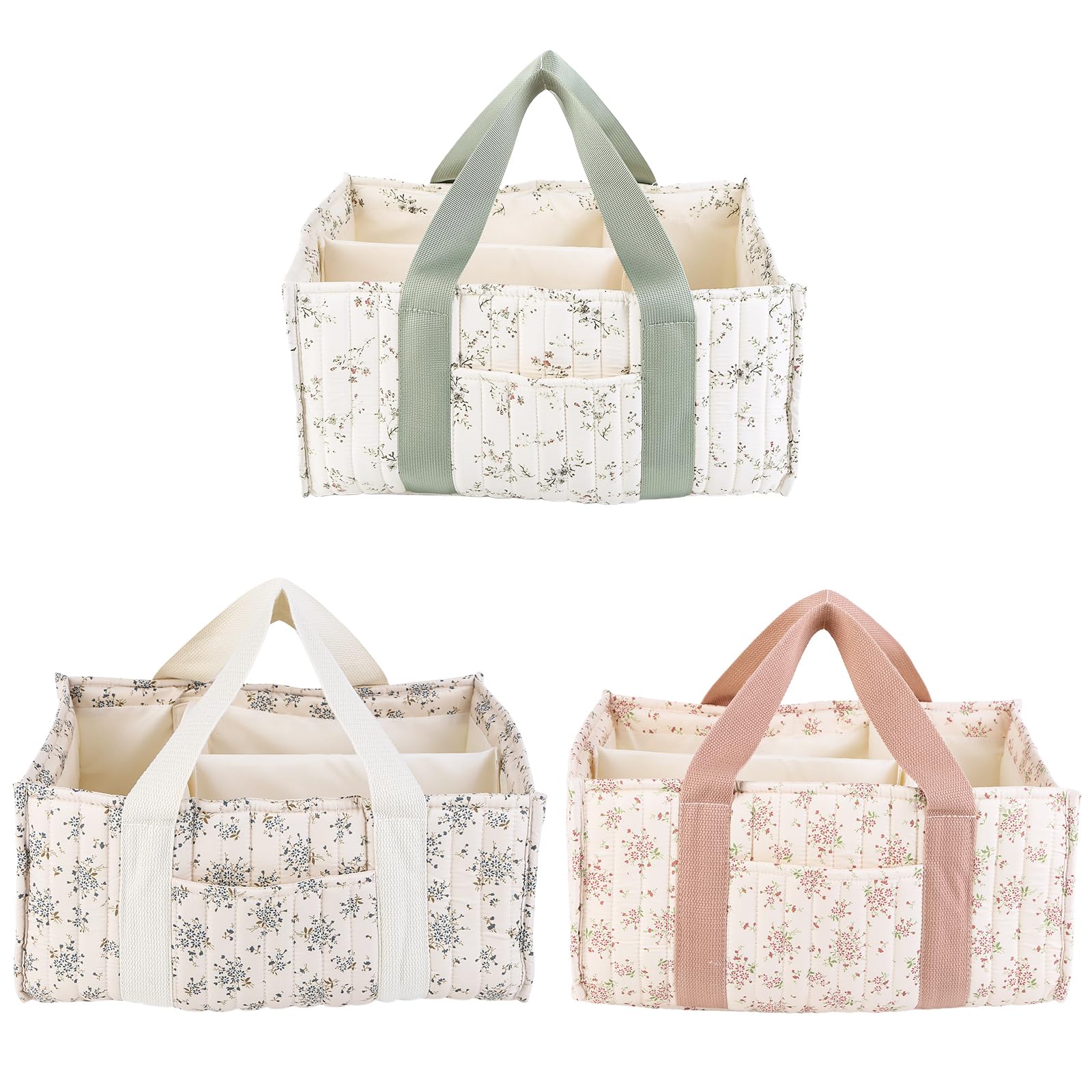 Floral organizer na pieluchy z uchwytem, stylowy kosz do przechowywania do pokoju dziecięcego z wyjmowaną ścianką działową