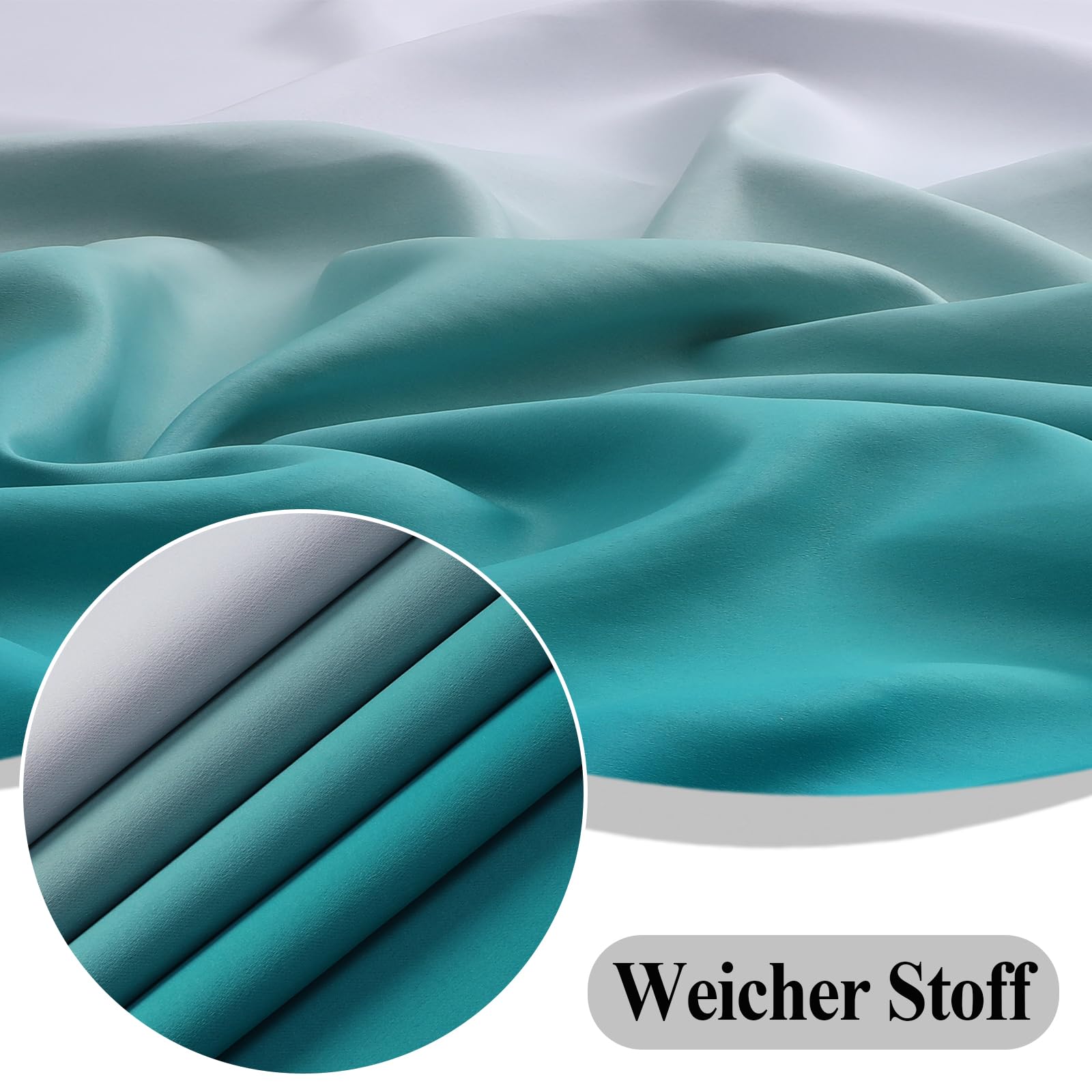Ombre Teal e bianco arricciato, 183 cm, tenda termica per soggiorno, gradiente, set da 2 tende per camera da letto, altezza 183 x larghezza 132 cm