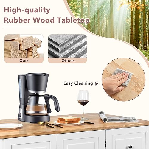 Miniatura 7 de LOKO Carrito de isla de cocina con hoja caída, isla de cocina rodante sobre ruedas con encimera de madera de goma, toallero, cajones, isla de cocina