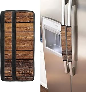 Brown Wood Grain Texture 2pcs Refrigerator Door Handle Cover Antiskid Protector for Fridge Oven Keep Your Kitchen Appliance Clean from Smudges, Food Stains, Indoor Decoration