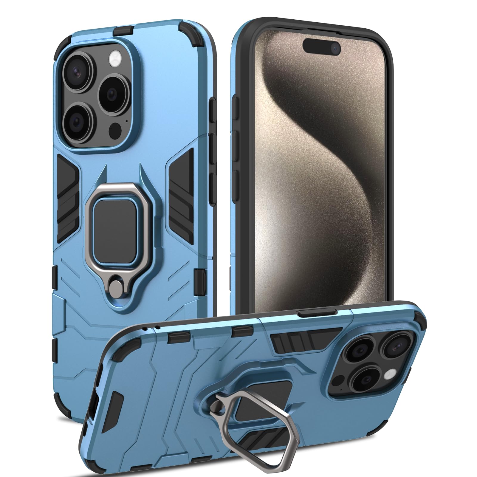 Coque iPhone 15 Pro avec anneau métallique 360 pour un support vidéo stable en voyage