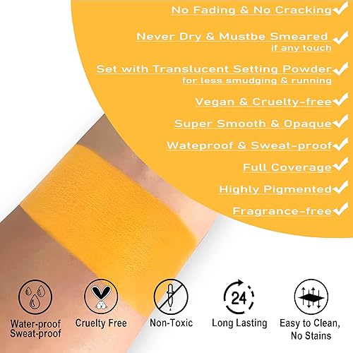 Vista 2 de CCbeauty Barra de pintura facial amarilla, kit de pintura facial, base de maquillaje SFX de cobertura completa, pintura corporal profesional