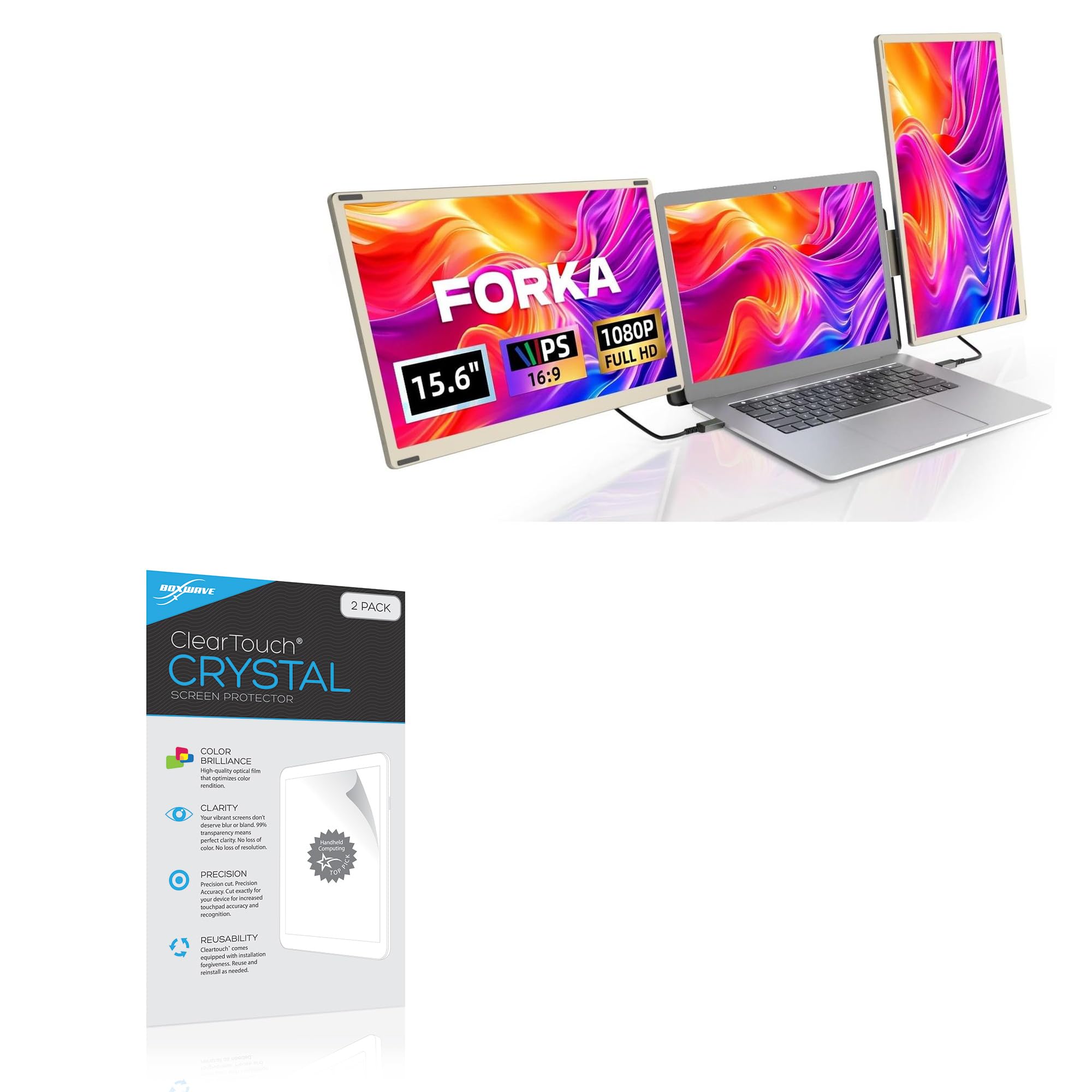 BoxWave Screen Protector Compatible With FORKA Laptop Screen Extender Monitor, BOSIIS6 (15.6 in) - ClearTouch Crystal (2-Pack), HD Film Skin - Shields From Scratches