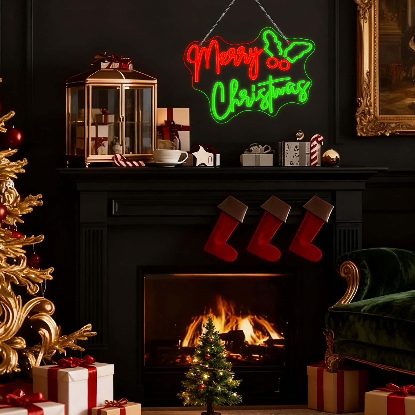 Tujoe Merry Christmas Light Sign 49" X 26" 630 LED Large Christmas Green And Red Light Up Sign Outdoor Leds Xmas Lighted Decorations For Outdoor Home Wall Door Holiday Party