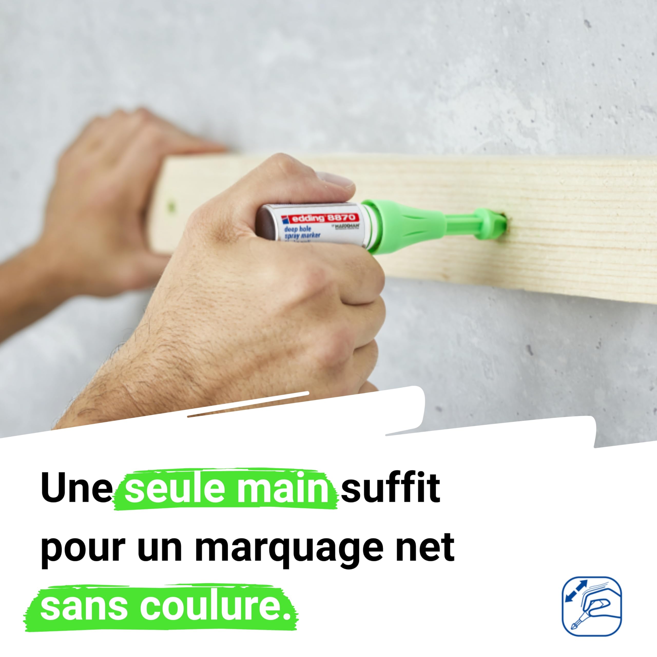 Edding Marqueur spray 8870 pour trous de perçage et zones inaccessibles – 5 Marqueurs à craie vert effaçables jusqu’à 50 mm de profondeur, pour pro & bricolage - Utilisation jusqu’à 250 pulvérisations