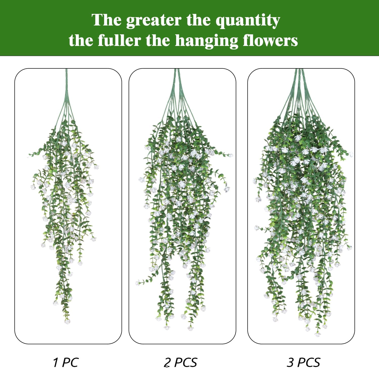 Artificial Hanging Plants, 3PCS Greenery Stems Fake Hanging Plant Eucalyptus Leaves Vine UV Resistant Plastic Plants for Porch Garden Wedding Indoor Outdoor Decor(White)