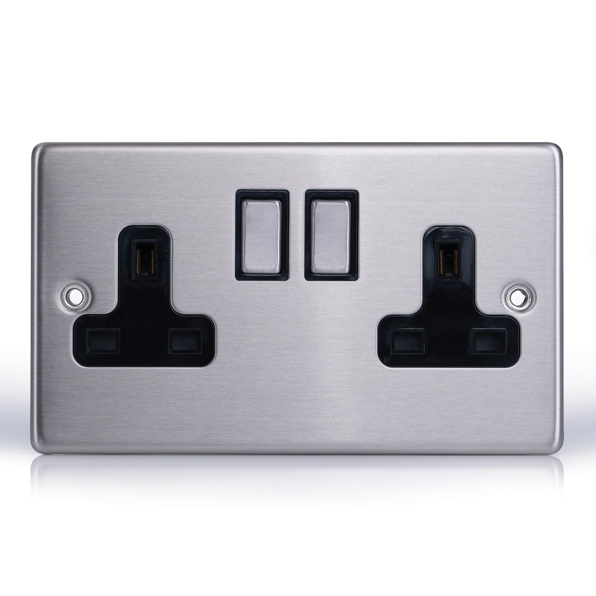 Status Stainless Steel Double Switched Power Plug Wall Socket, 13 Amp, 2 Gang, Wall Socket, Screw Through, Pack of 1 (SSS2G13ASWS8)