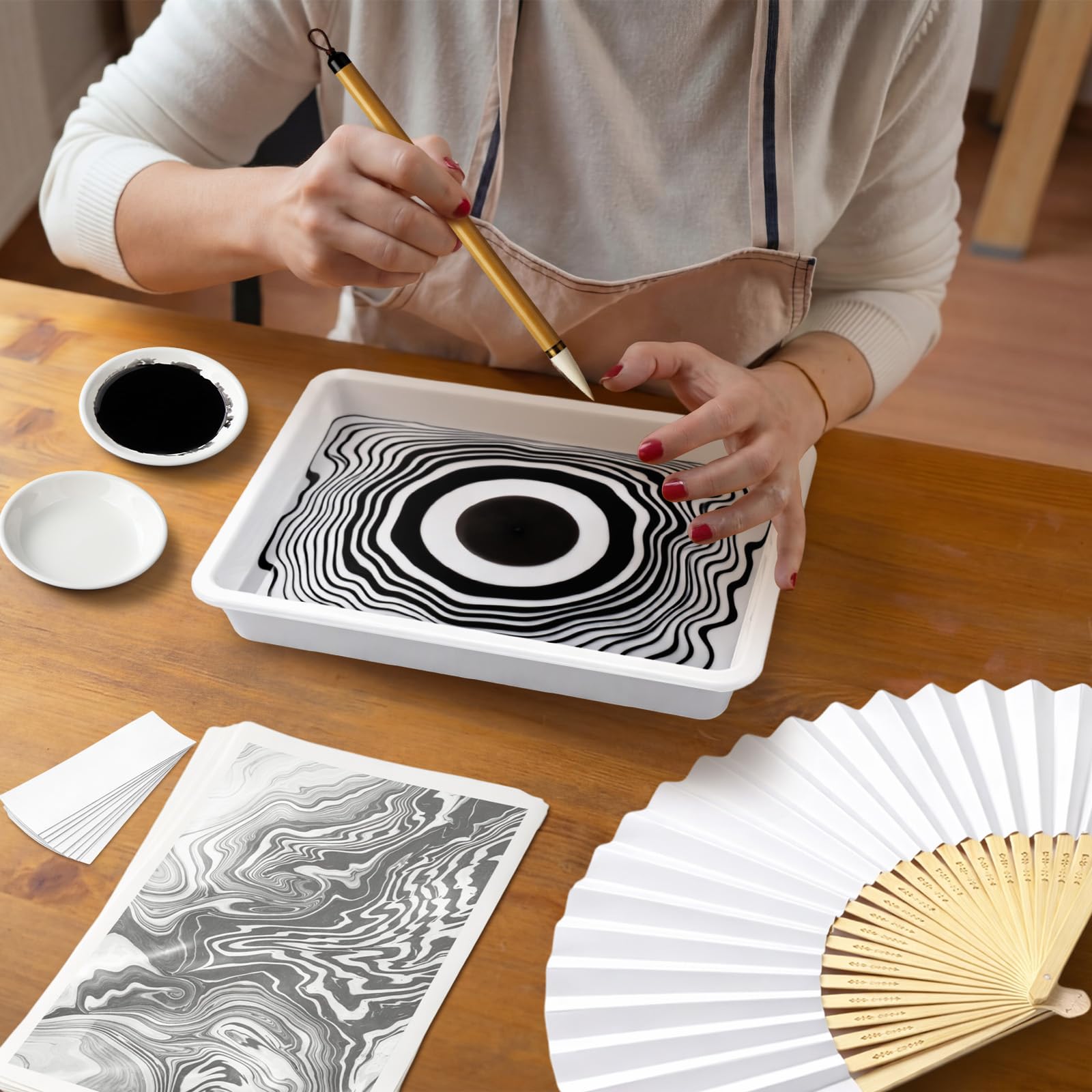 ReliThick Suminagashi - Kit per pittura marmorizzata ad acqua, 50 pezzi, con texture in marmo giapponese, set per pittura fai da te, per terapia artistica, regali di compleanno e feste