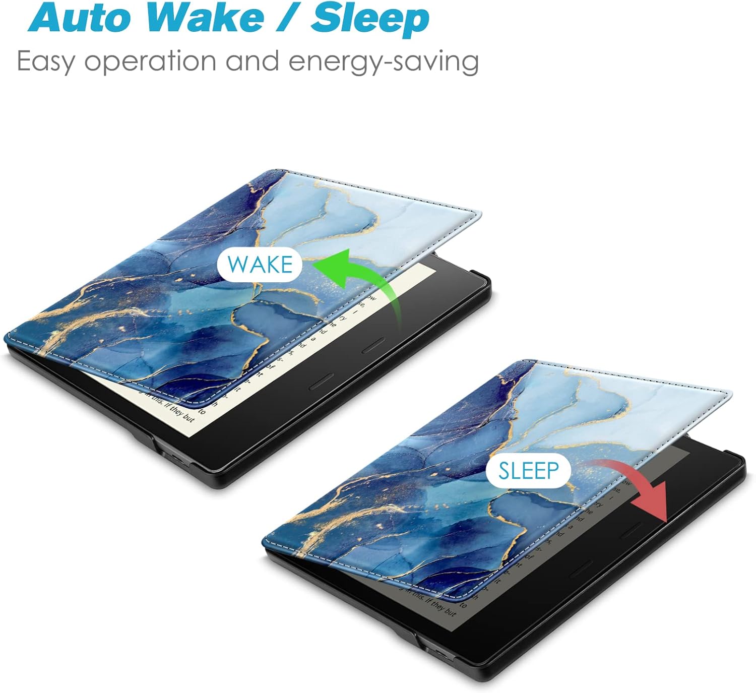 CaseBot Stand Case for Kindle Oasis (10th/9th Generation, 2019/2017 Release) - Premium PU Leather Sleeve Cover with Card Slot and Hand Strap, Ocean Marble