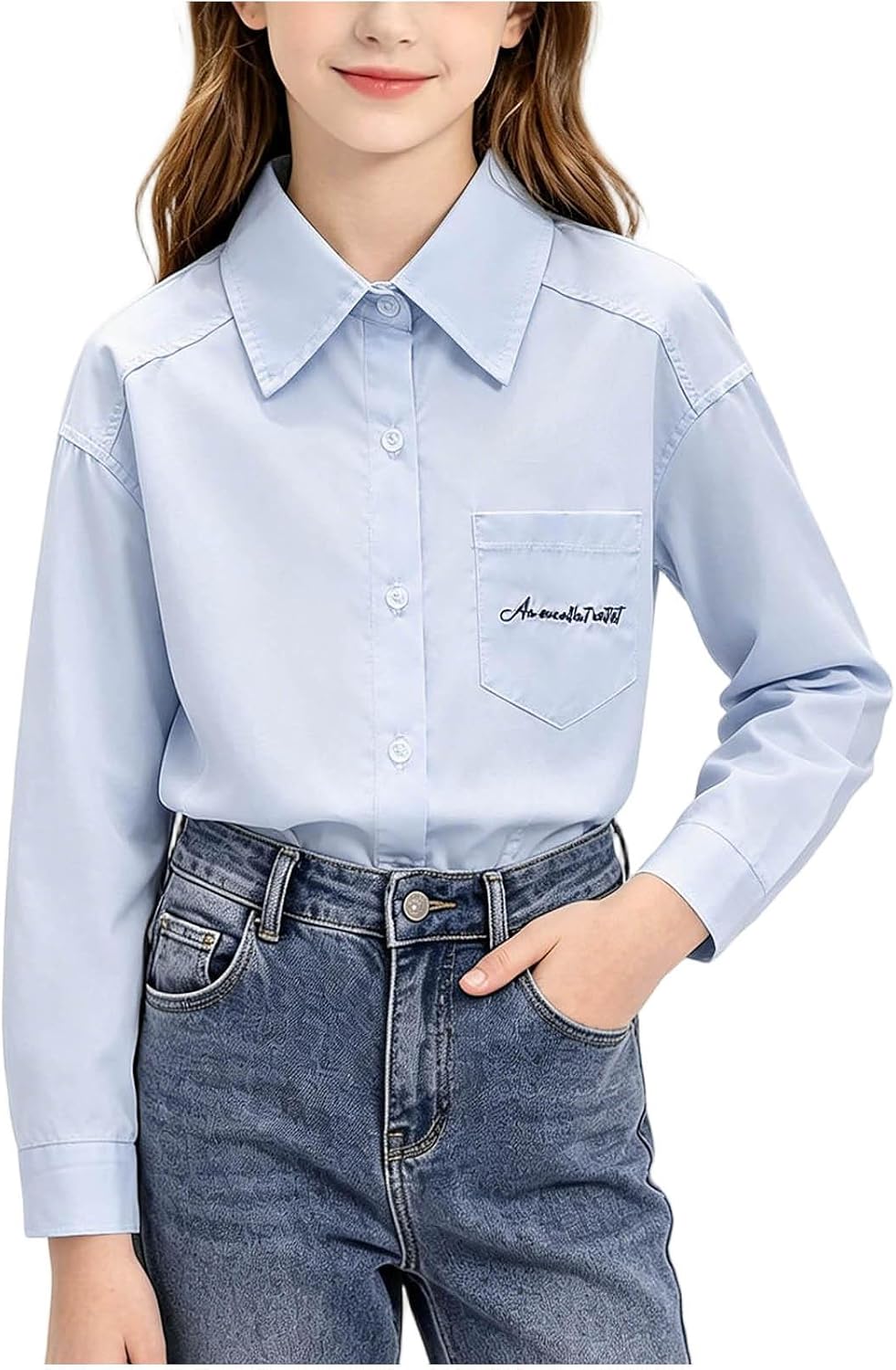 Girls Button Down Shirts Kids Fall Long Sleeve Dress Shirts School Uniform Blouse 2026 Fashion Clothes