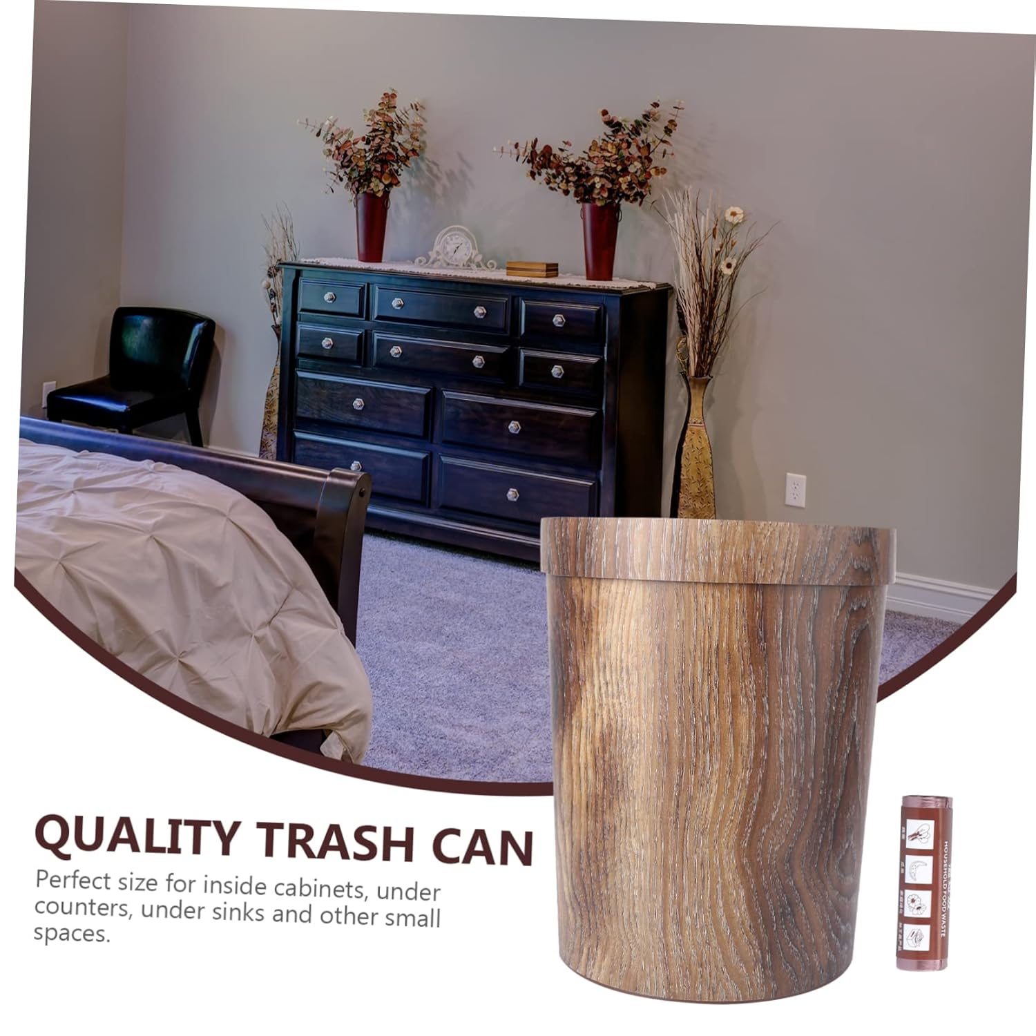 1roll Retro Grain Trash Can Wastebasket for Kitchen Bathroom Living Room and Bedroom Stylish Home Decor Reusable Trash Bags Included