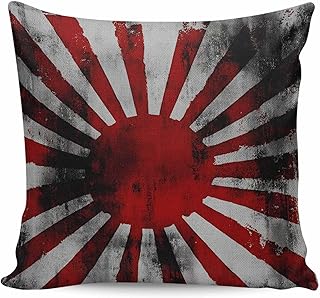 Throw Pillow Covers 16 x 16 Inch, Japanese Chariot Flag Cotton Linen Pillows Cases, Red Navy Flag Abstract Square Cushion Covers for Couch Sofa Bed