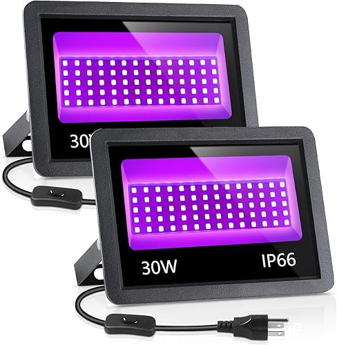 Paquete de 2 luces LED negras de 30 W, luz de inundación de luz negra impermeable, 72 unidades LED, reflector de luces negras para exteriores +
