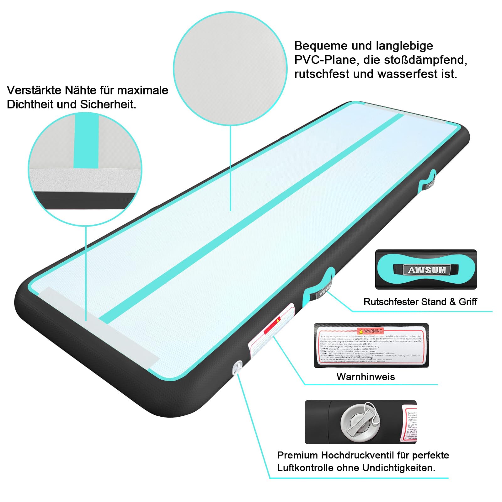 AWSUM Piccolo Grande Tappetini Ginnastica Artistica Gonfiabili 2/3/4/5/6m Tappetino Tappeto Ginnastica Artistica Gonfiabile da Casa con Pompa Palestra Allenamento Cheerleading 10cm 20cm Spessore