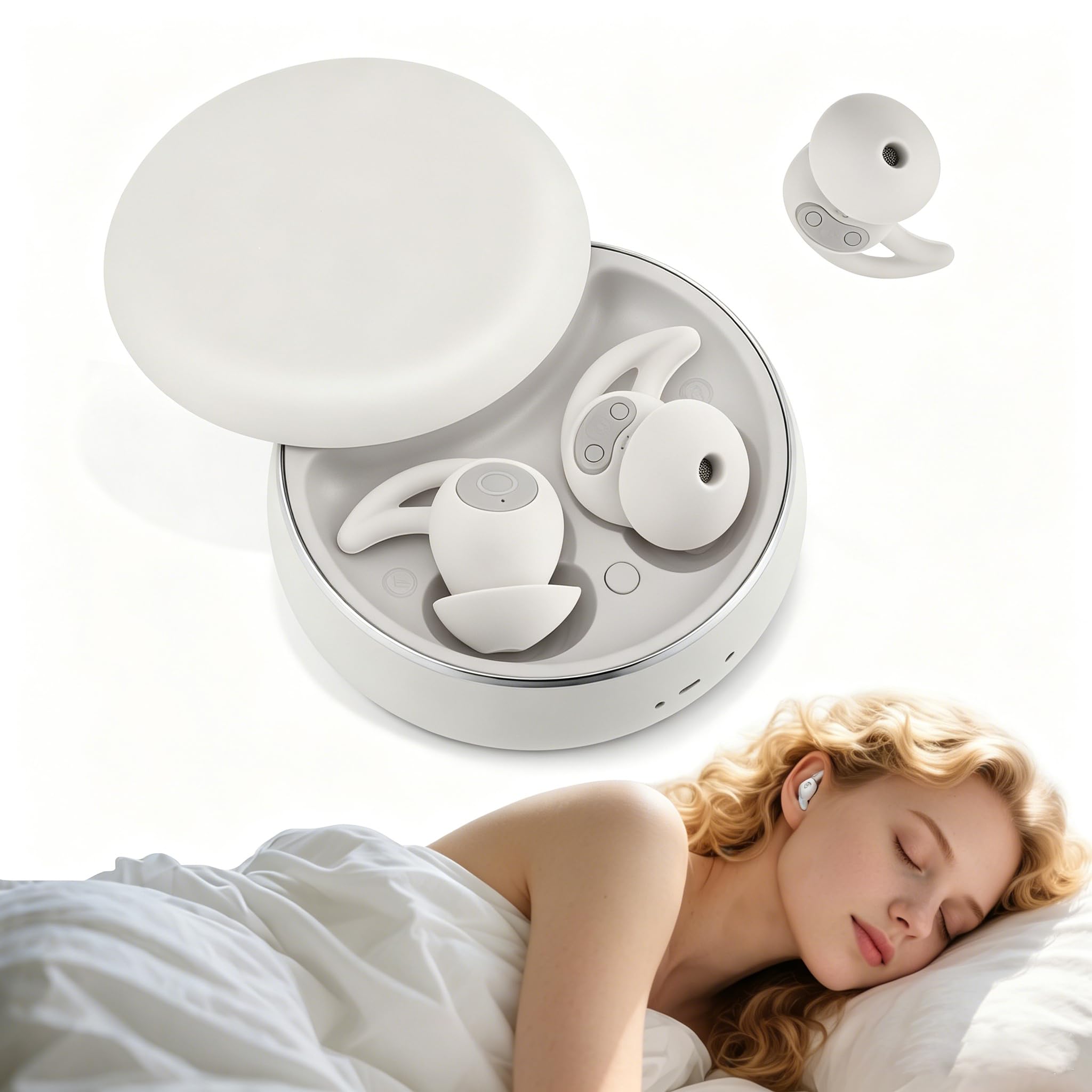 Auriculares para dormir de lado, auriculares Bluetooth con cancelación de ruido, 28 dB, mini para dormir, invisibles, suaves auriculares para dormir con batería de 48 horas para entrenar, dormir