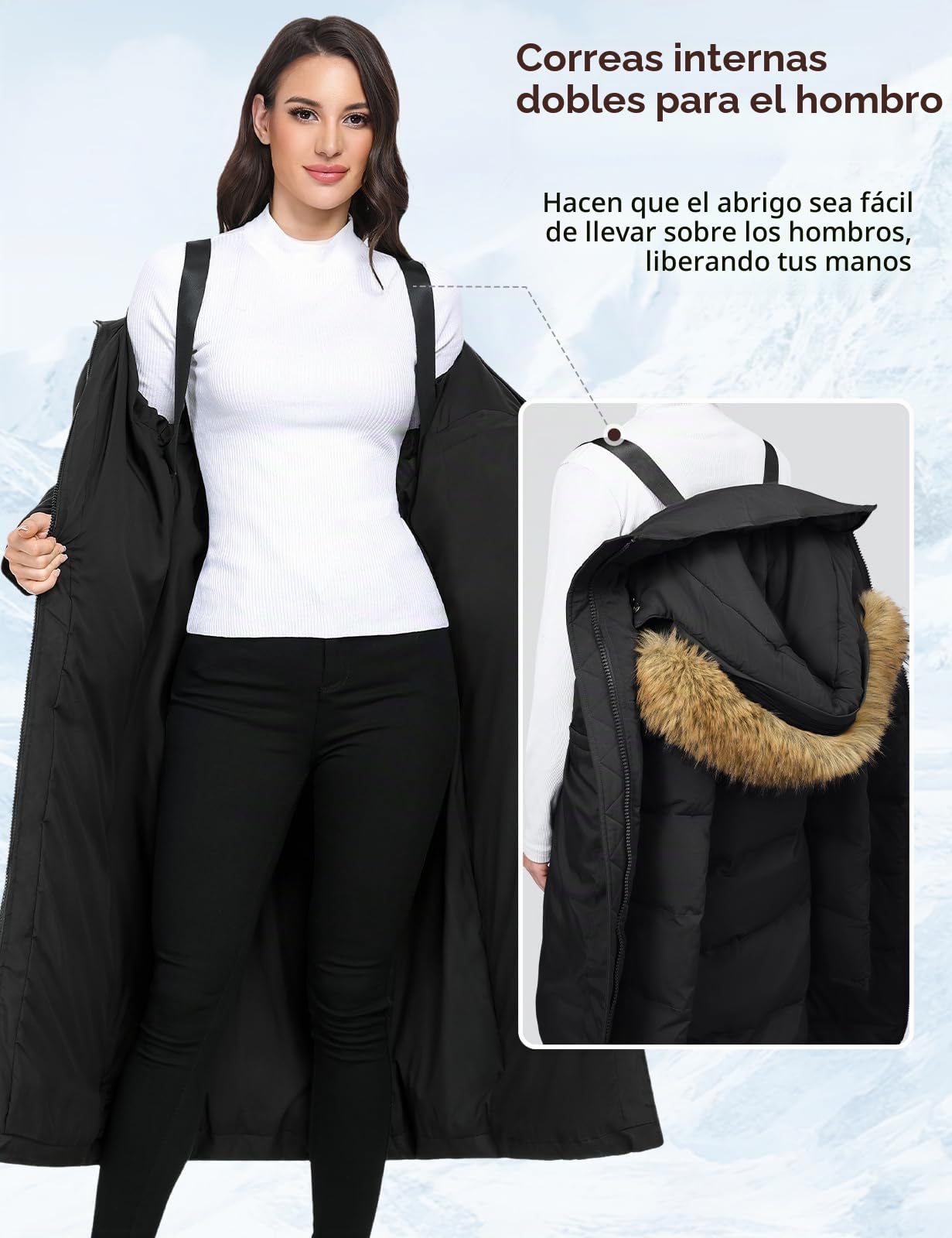 Yuson Girl Abrigos Mujer Invierno Largo Gruesa Térmico Abrigo con Capucha Invierno Elegante Chaqueta Acolchado Viento Cremallera Parka Exteriores Cazadora Plumón con Bolsillos