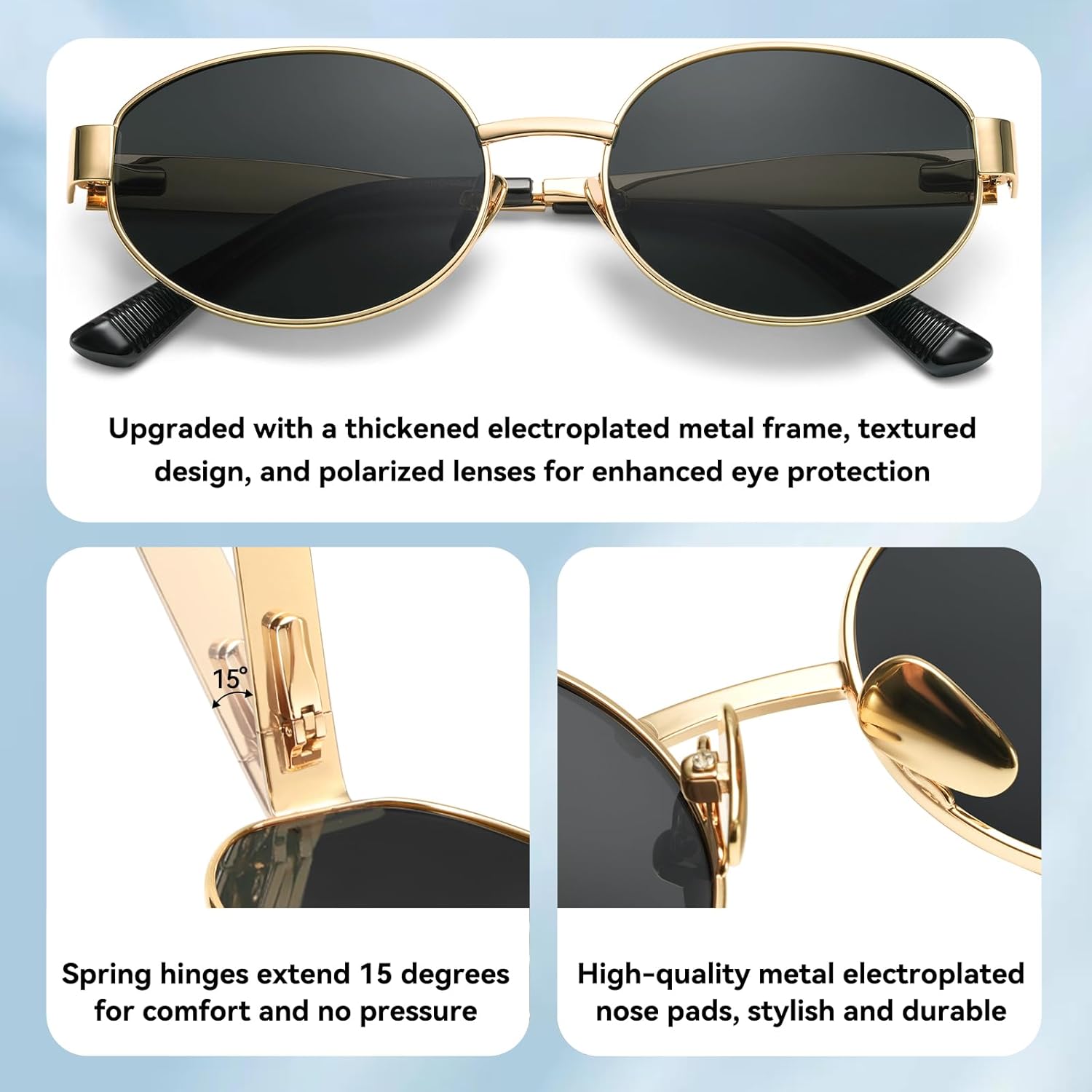 Dollger Trendy Polarized Oval Sunglasses for Women Men Retro Y2k Small Oval Gold Frame Shades - Image 4
