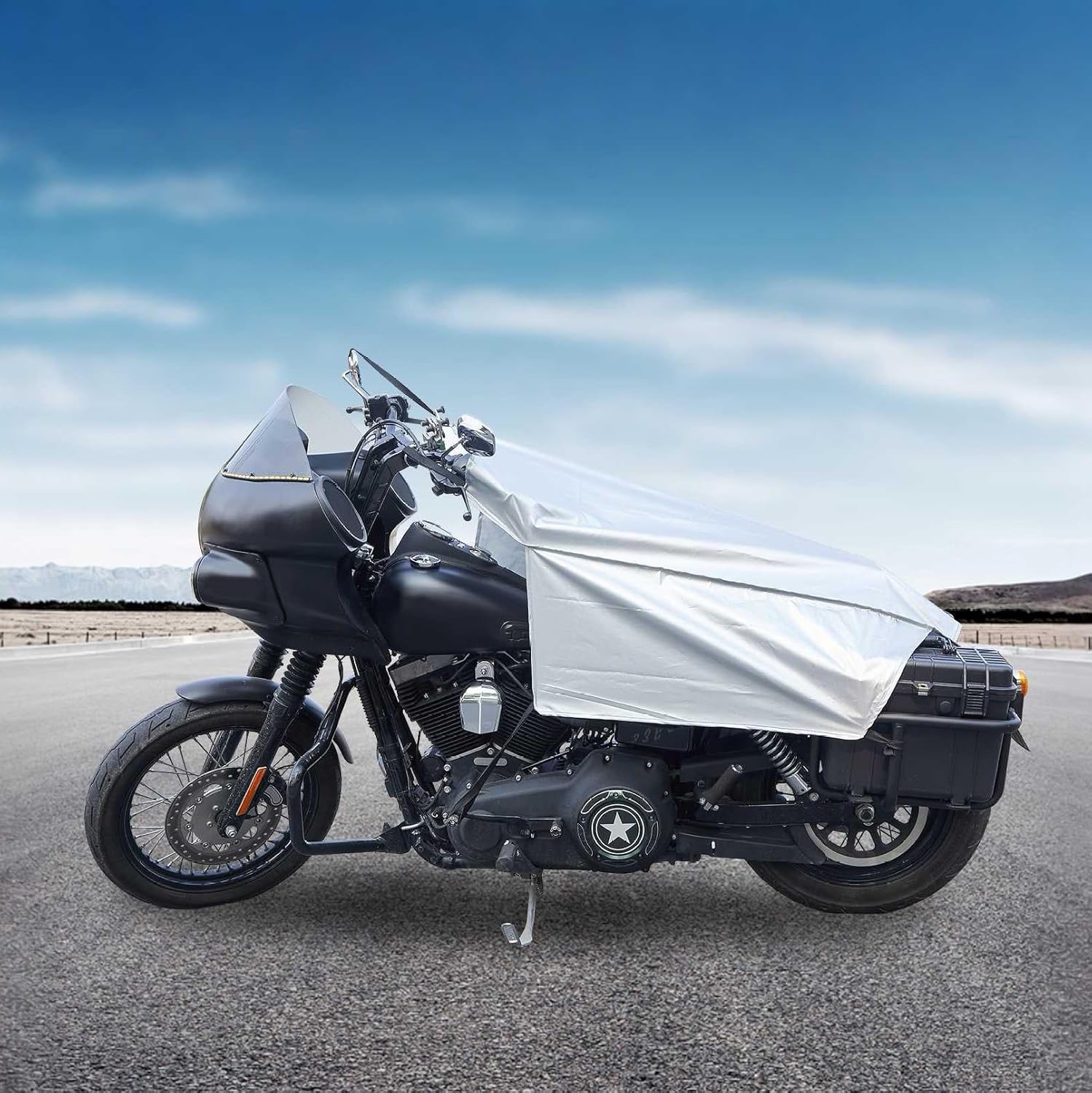 GARGOYLE BELLS Motorcycle Cover Seat Shade Cover Bike Covers Lightweight Half Covers Outdoor Sun Protection All Season Fits Various Motorcycle Models - Silver, L