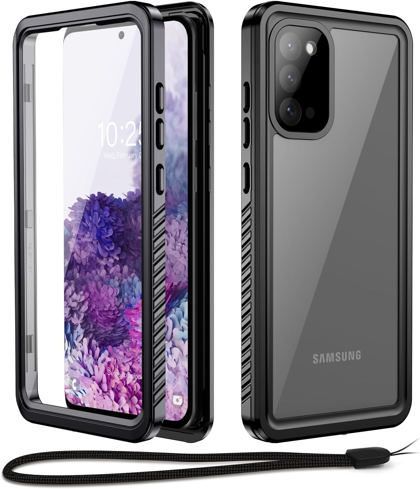 Samsung S20+ Case Waterproof IP68 Built-in Screen Protector, S20 Plus 5G Case Front and Back Full Body Protective Shockproof Dustproof, Military Tough Cover for Samsung Galaxy S20+ Black