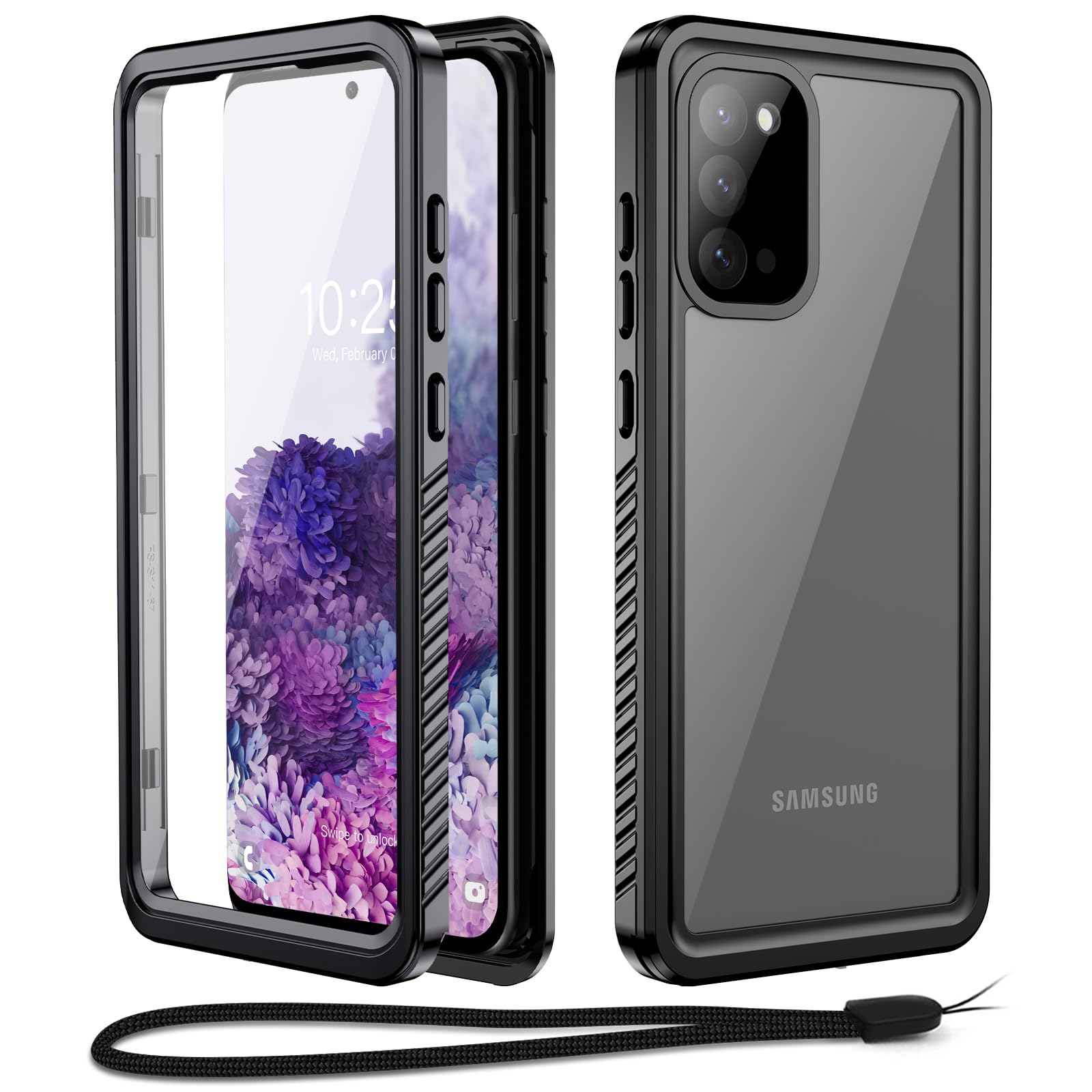 Beeasy Samsung S20+ Case Waterproof IP68 Built-in Screen Protector, S20 Plus 5G Case Front and Back Full Body Protective Shockproof Dustproof, Military Tough Cover for Samsung Galaxy S20+ Black