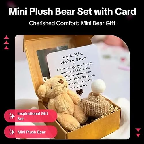 Miniatura 4 de Oso de peluche mini hecho a mano en caja, pequeño oso en una caja, mis pequeños osos de la preocupación, mini osos de bolsillo de peluche con