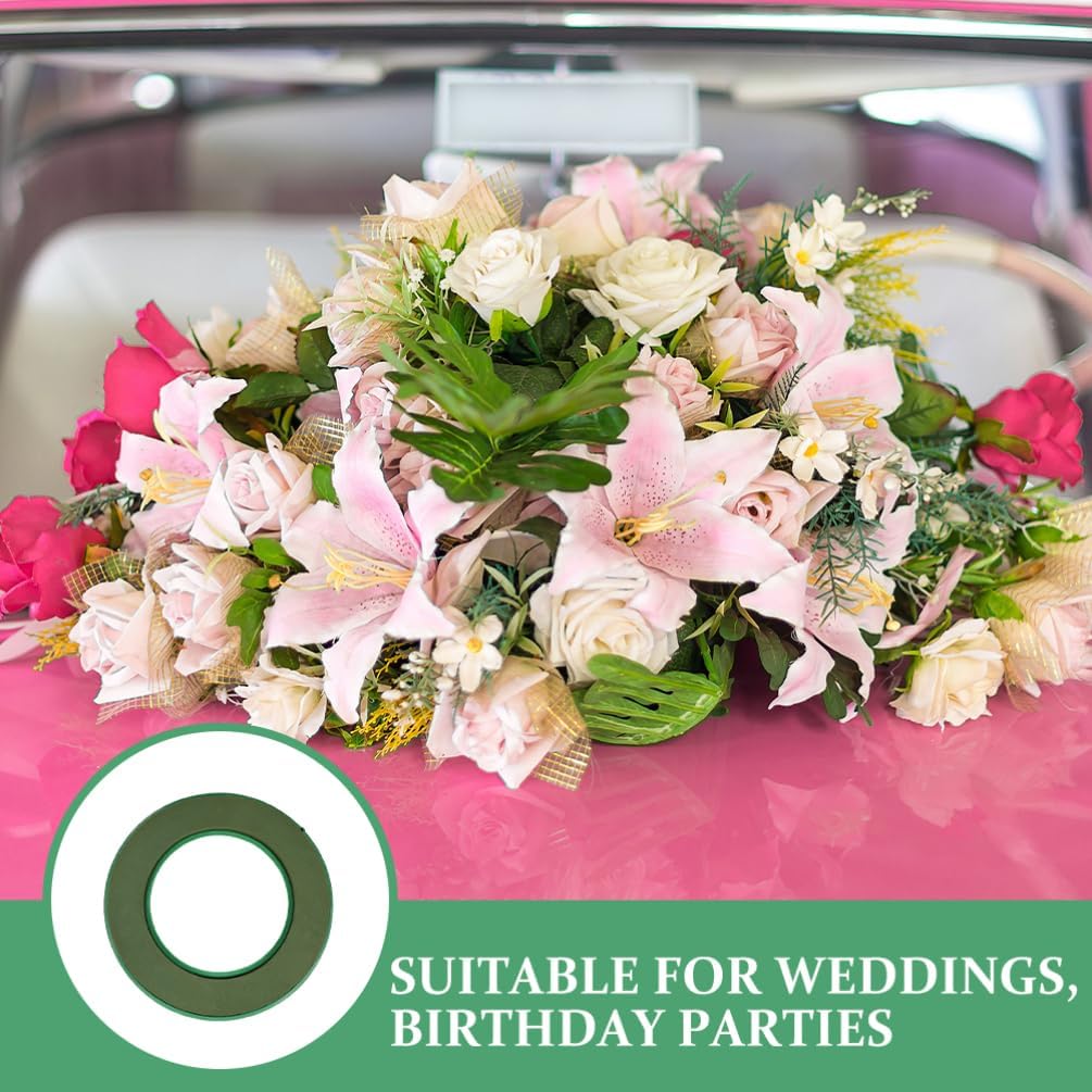 CLISPEED 2pcs Floral Foam Rings, 11.8 Inch Green Round Floral Wet Foam Rings Wreath Base with Suction Cups, DIY Flower Arrangement Kit for Wedding, Florist