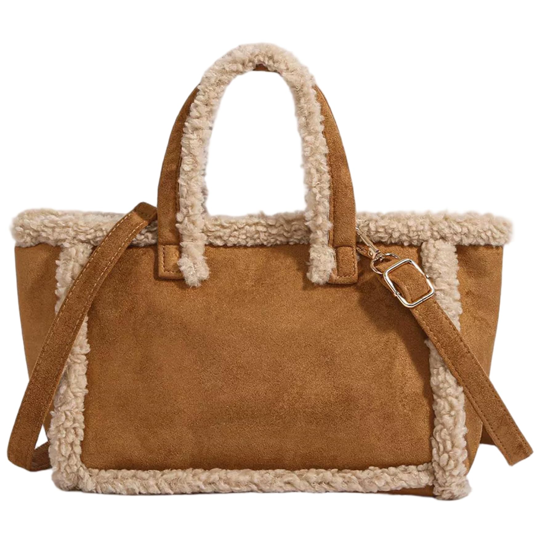 Tsawntd Unisex Brown Suede Bag With Fleece Large Capacity Vintage Suede Handbag With Strap Furry Bags For Women, Hobos Shoulder Bags