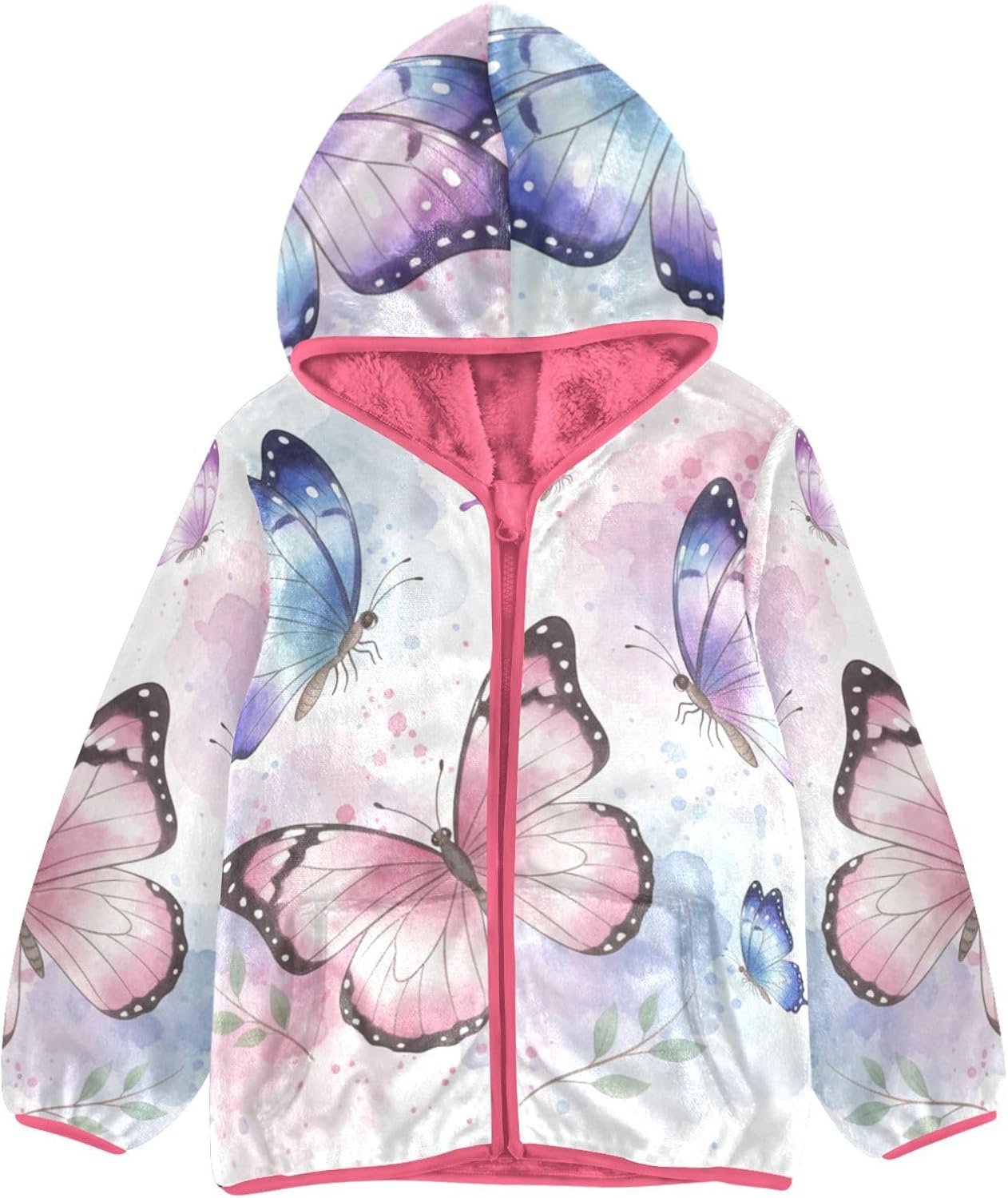 ALAZA Vintage Art Butterfly Hoodie Jacket for Girls Toddler Fleece Zip Up Coat Plush Jacket for 3 Years