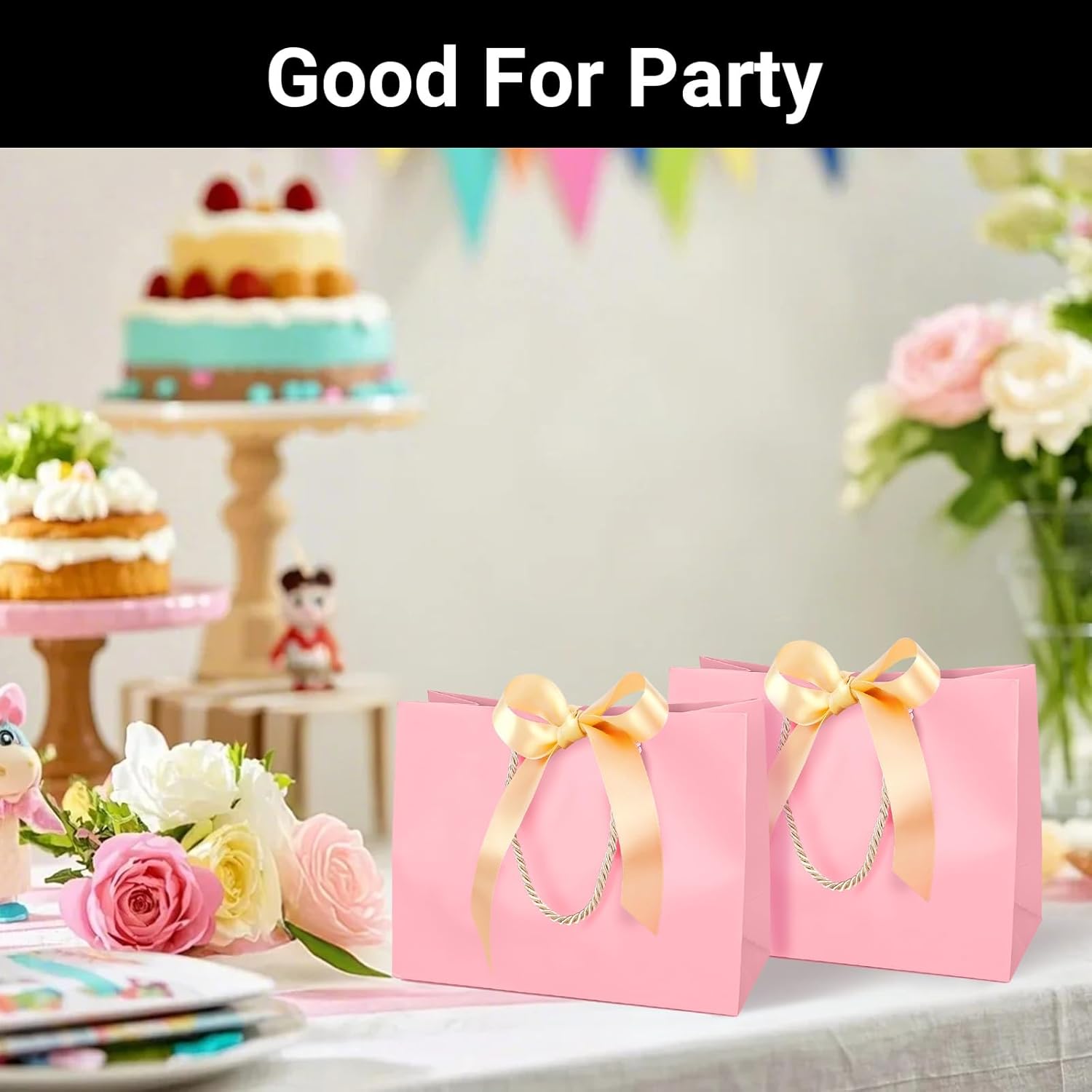 EUSOAR Pink Gift Bags, 12pcs 10.6"x3.1"x8.3" Thank You Gift Paper Bags with Bow Ribbon Handle, Small Shopping Party Favor Gift Treat Candy Bags Bulk for Wedding Baby Shower Guests Bridal - Image 6