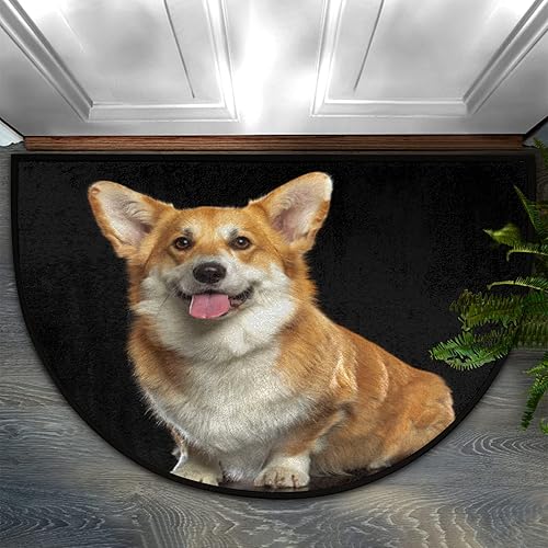 PuseTaer Tapete semicircular con diseño de lobo y luna, diseño vintage de animales, antideslizante, duradero, lavable, para interiores y exteriores,