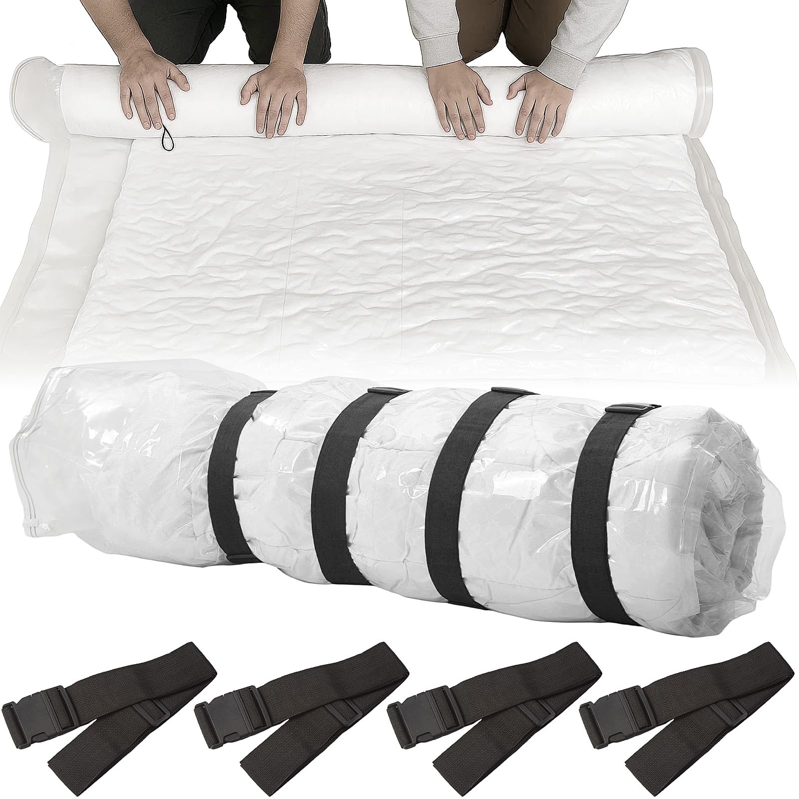Greenwhim White 246×239Cm Mattress Vacuum Compression Bag With Straps, Space Saver Storage Bag For Memory Foam & Latex Mattress, Easy For Moving, Shipping And Storage (King/Double/Small Double)