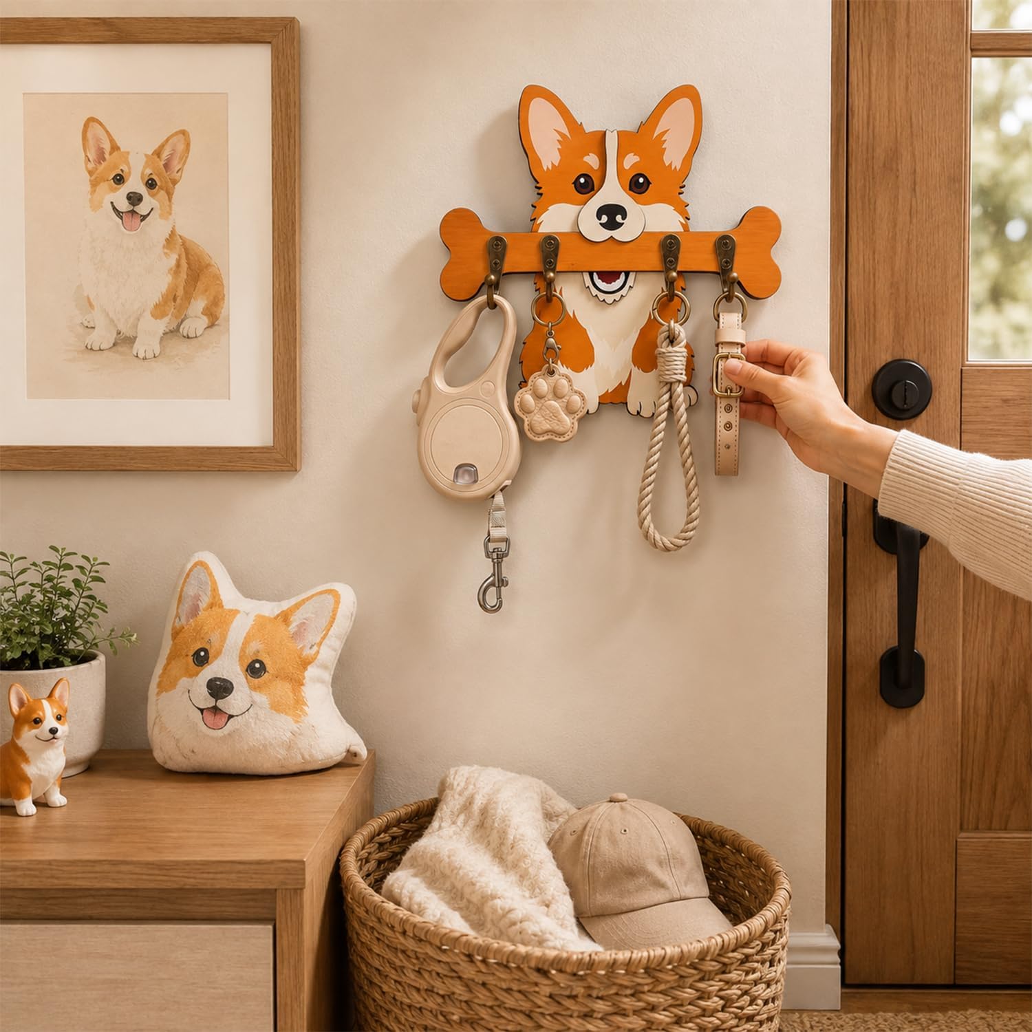 Corgi Gifts Dog Leash Holder for Wall Key Holder Corgi Decor