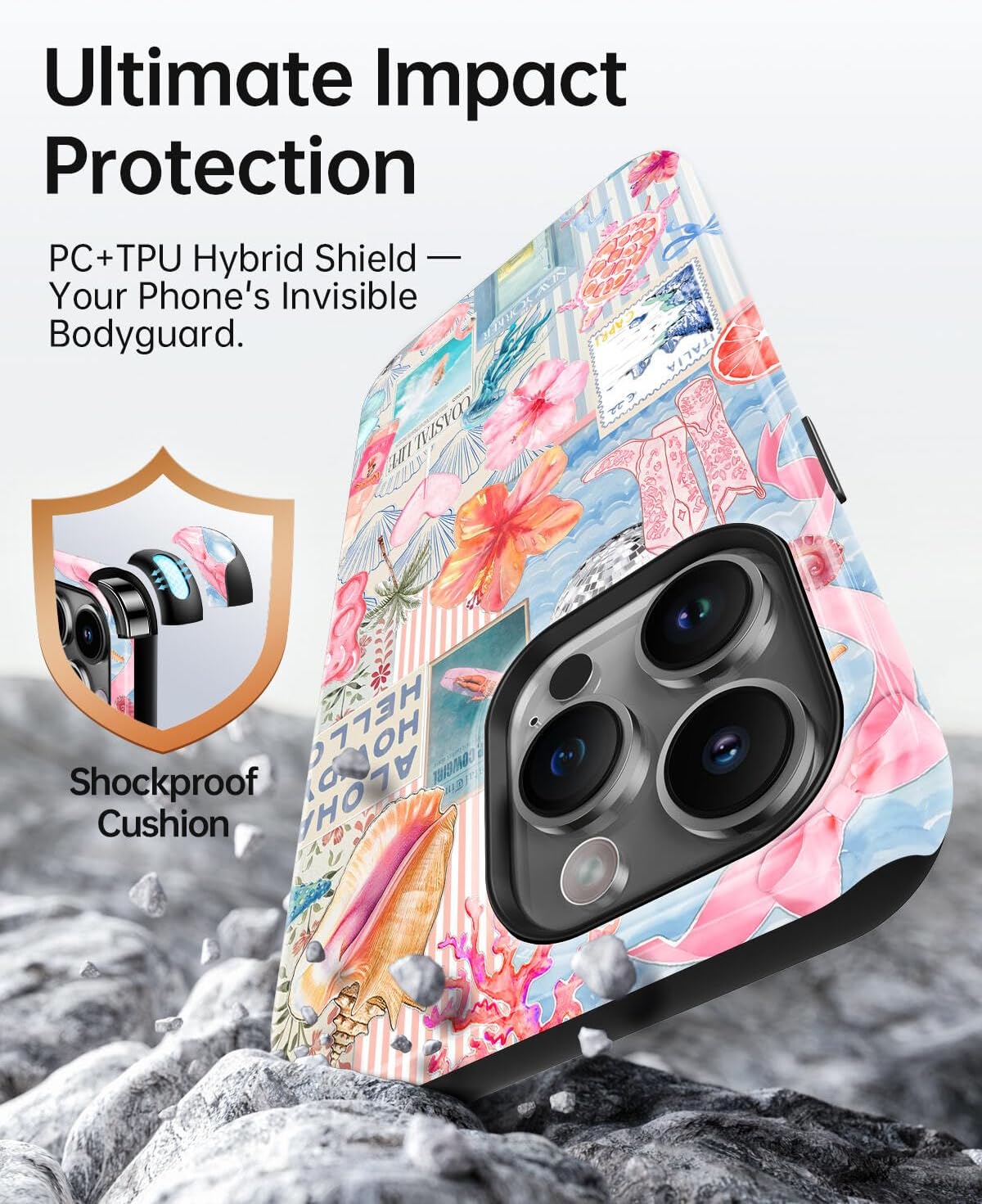 for iPhone 14 Pro Case, Cute Aesthetic Beach Ocean Seashell Collage Summer Phone Case, Compatible with Magsafe, Trendy Coastal Magnetic Slim Shockproof Protective Women Girl Men Cover image 4