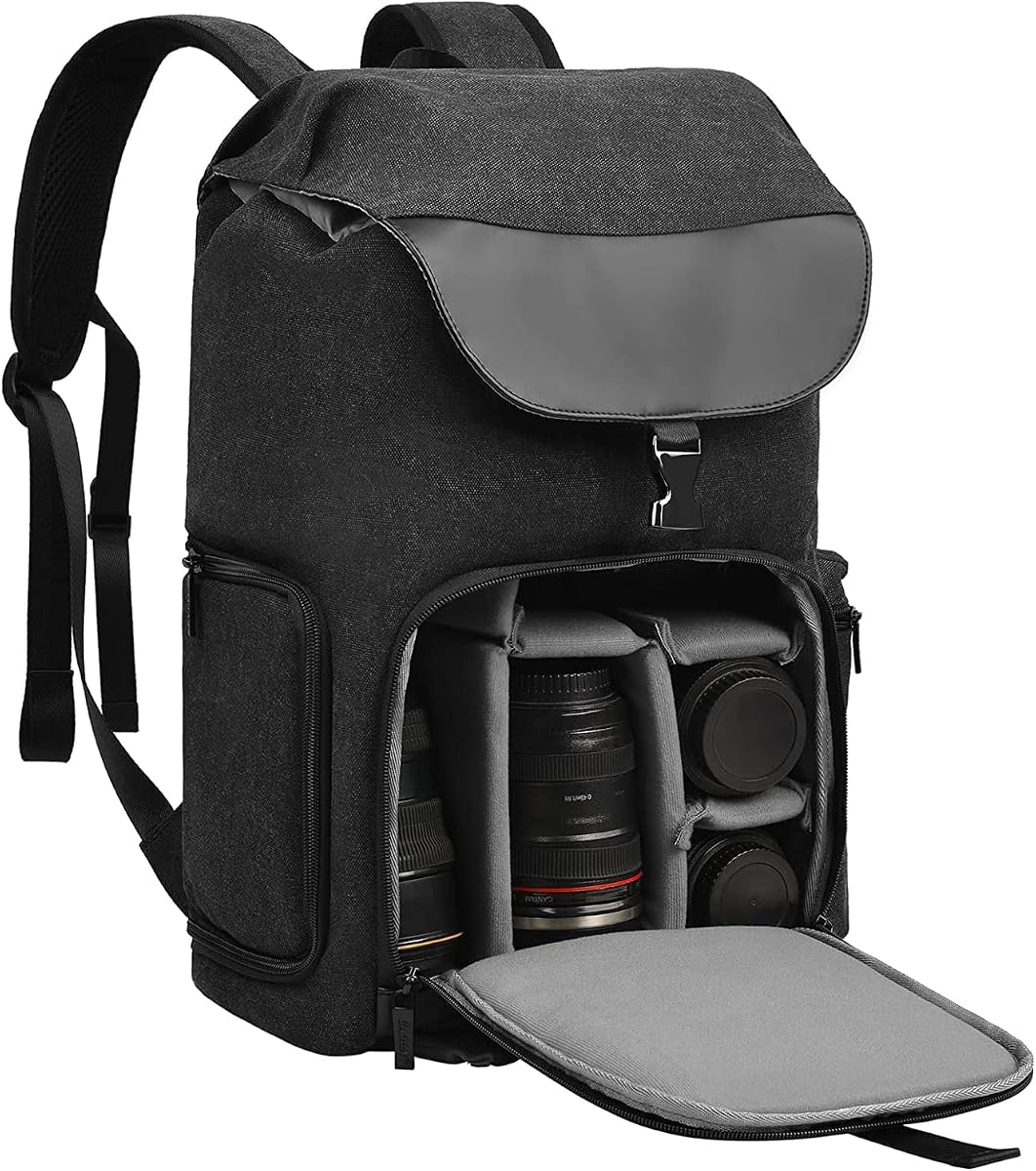 Mochila para cámara CADeN, bolsa de fotografía de lona para cámara DSLR/SLR sin espejo | Gran capacidad 15,6 pulgadas Compartimento para portátil Trípode Correa Cremallera Lateral Acceso rápido Resistente al agua