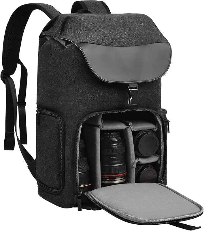 Mochila para cámara CADeN, bolsa de fotografía de lona para cámara DSLR/SLR sin espejo | Gran capacidad 15,6 pulgadas Compartimento para portátil Trípode Correa Cremallera Lateral Acceso rápido Resistente al agua