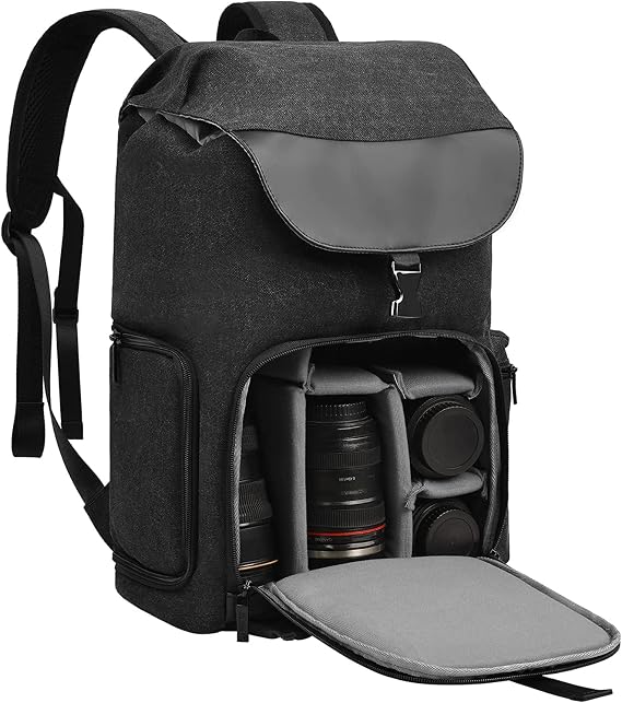 CADeN Camera Backpack Canvas Photography Bag for DSLR/SLR Mirrorless Camera | Large Capacity 15.6 In Laptop Compartment Tripod Strap Zipper Side Quick Access Water Resistant