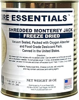 Future Essentials Freeze Dried Shredded Monterey Jack Cheese – Real Dairy Shredded Cheese – Long Shelf Life Emergency Food – Easy to Use in Recipes & Made in the USA – 10 oz #2.5 Can