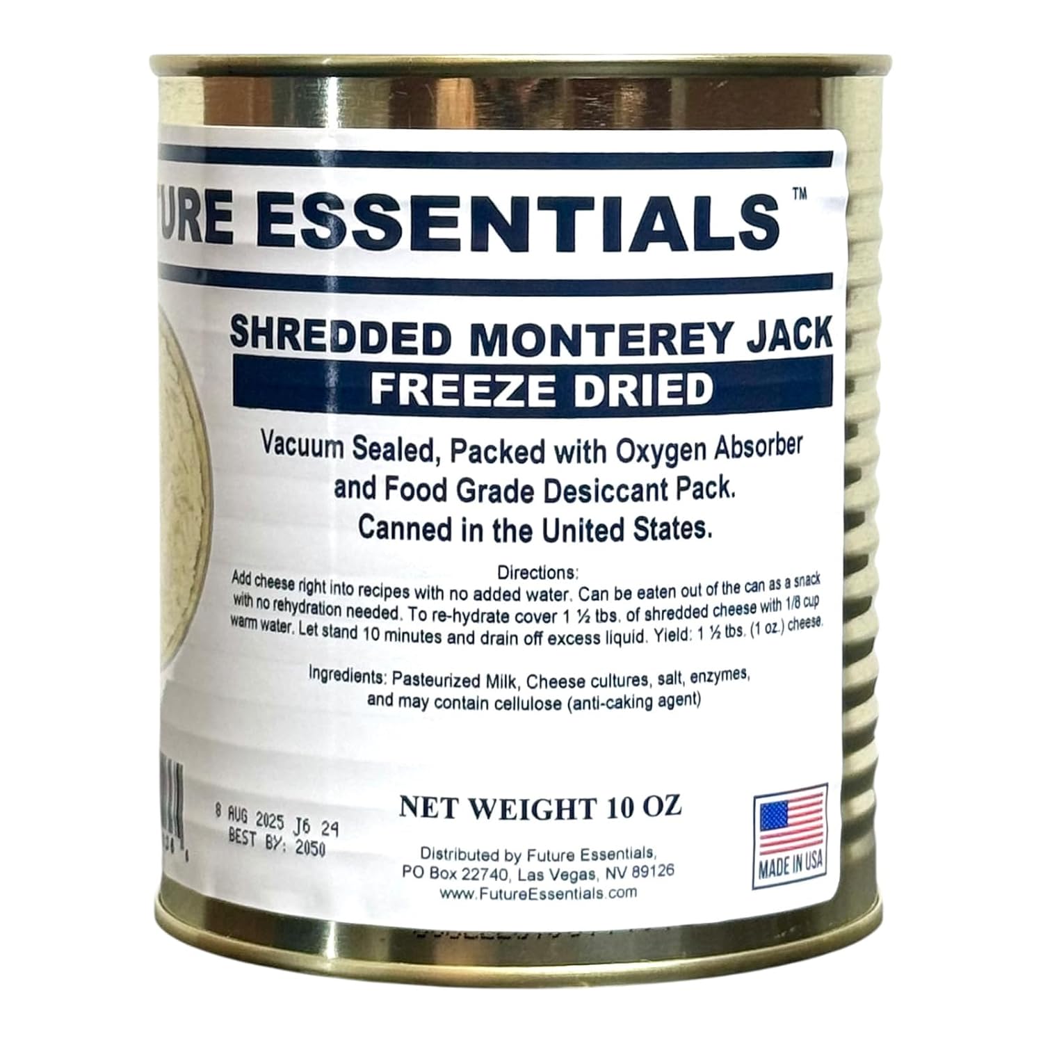 Future Essentials Freeze Dried Shredded Monterey Jack Cheese – Real Dairy Shredded Cheese – Long Shelf Life Emergency Food – Easy to Use in Recipes & Made in the USA – 10 oz #2.5 Can
