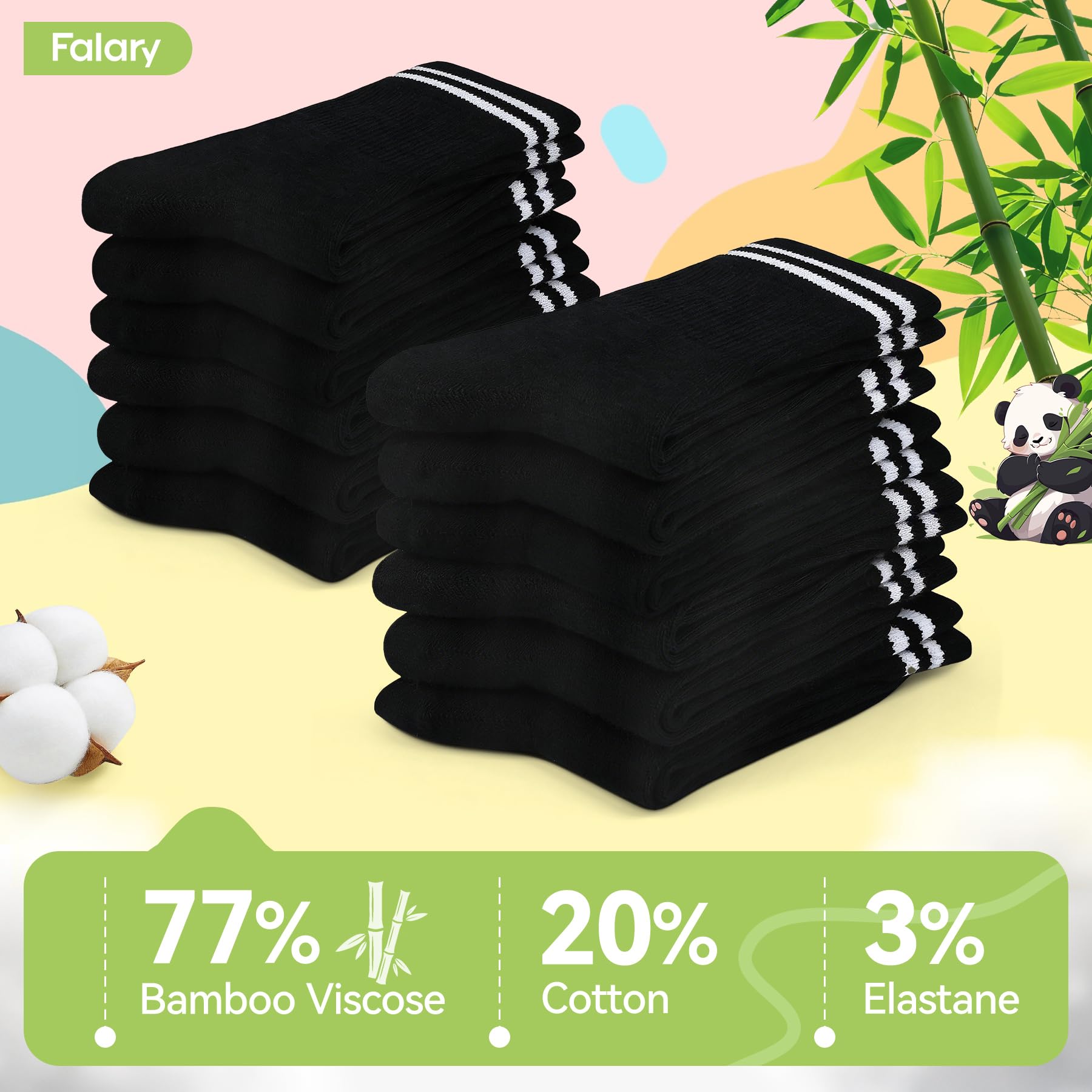 FALARY Bambú Calcetines Niño Niña Calcetines Deporte Tenis Correr 6 Pares | Negros Blancos Gris, Transpirable, Antimicrobiano, Sin Olores, Absorbe la Humedad, Cómodo, para Baloncesto Ciclismo Cotidiana