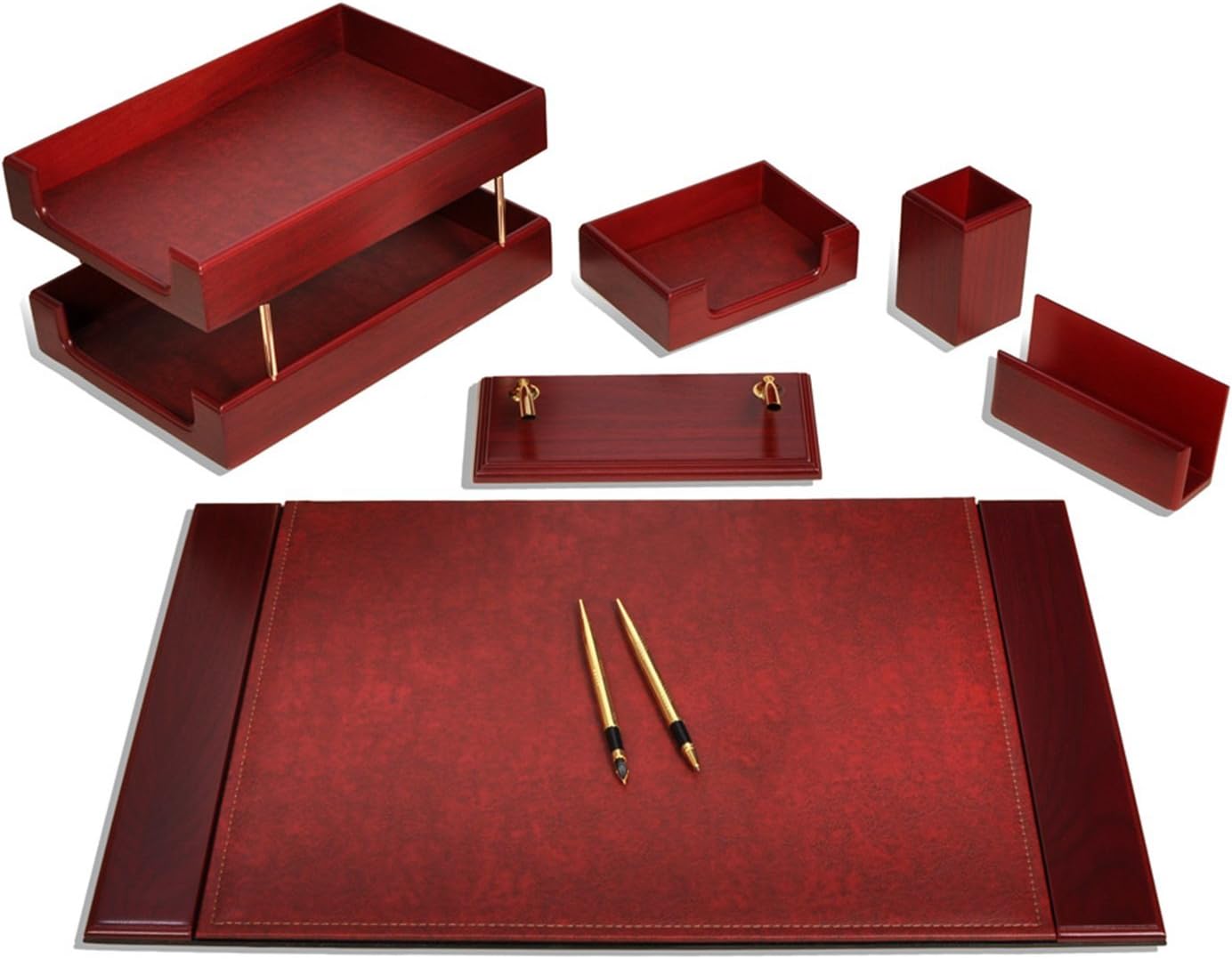 SESA 8?Piece Luxury Leather Desk Pad with Double Document Holder Office Organizer Desk Set Wood Leather in 3?Colours - brown