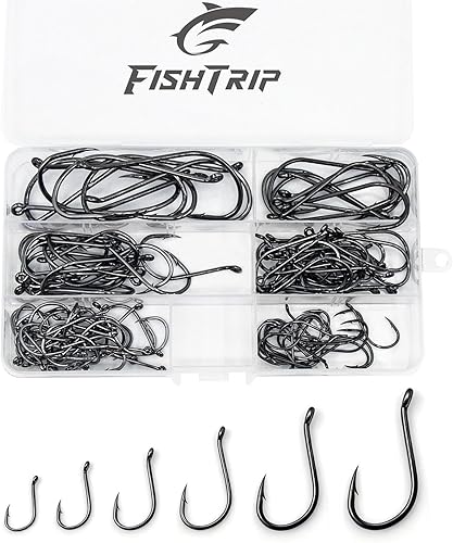 Vista 8 de Ganchos de pulpo para pesca de agua salada, 100 unidades, 50 anzuelos de pico compensado/ojo cerrado/bardo/negro para aparejos de pesca Bass Bagre