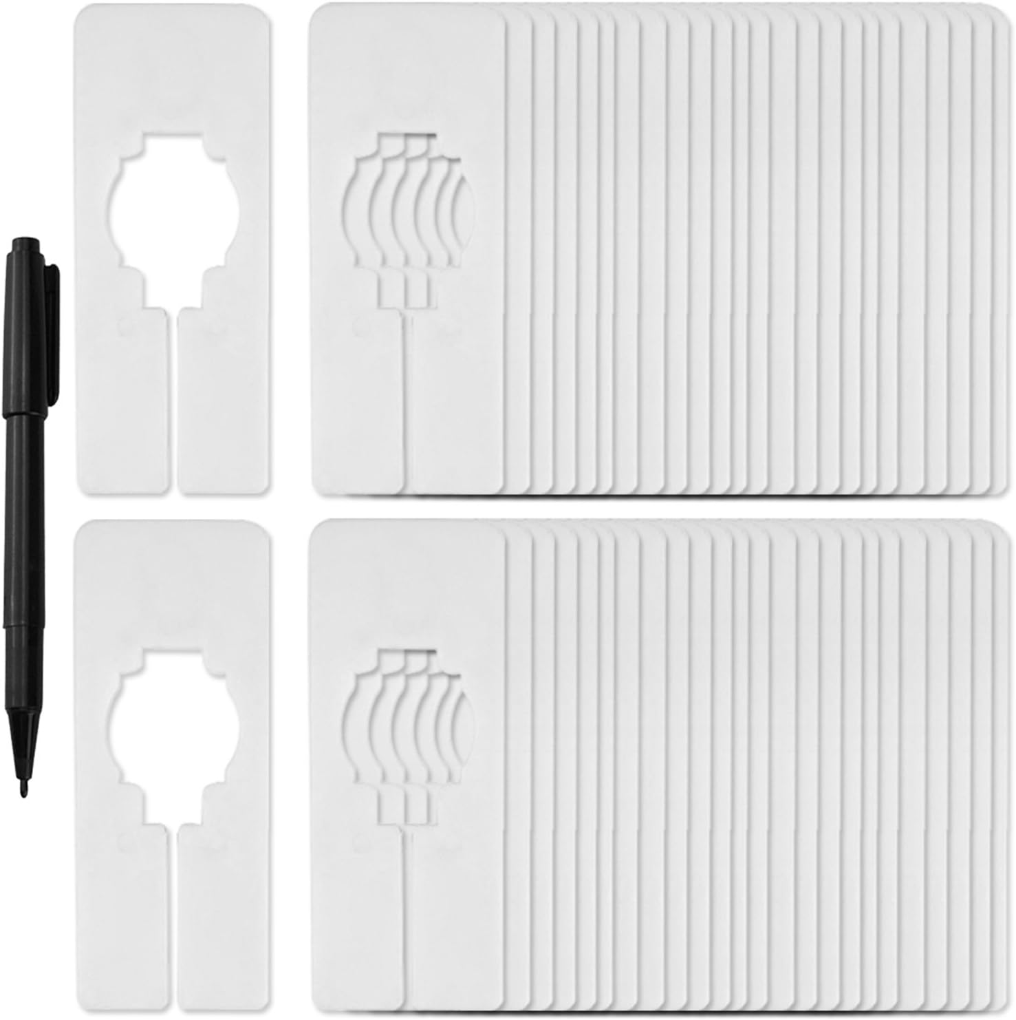 Blulu 50 Pack Closet Rack Dividers Rectangular with a Marker Pen White Clothing Hanger Dividers Writable and Reusable for Sorting Clothing Size, Color