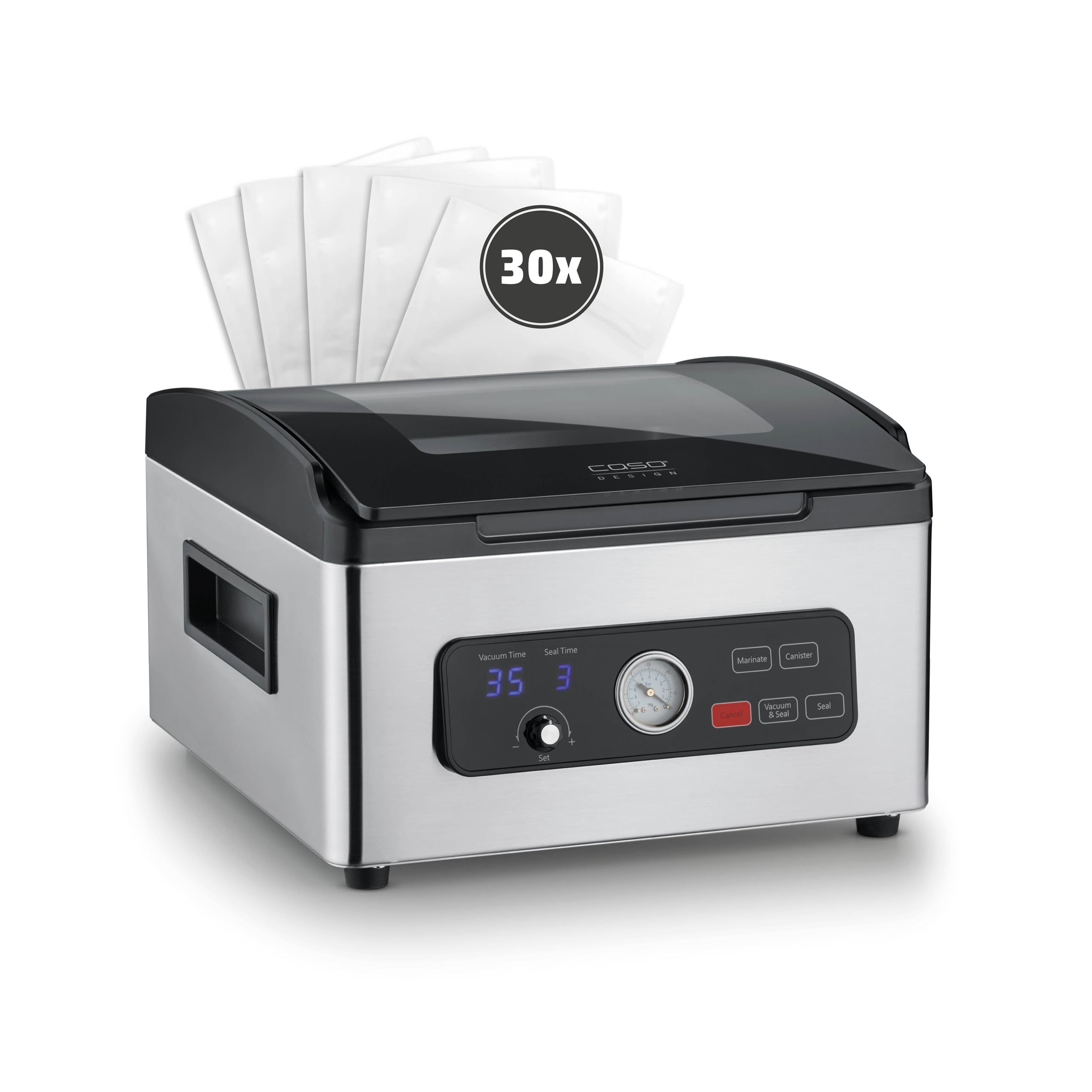 CASO VacuChef 700 - Kammervakuumierer, 8L Edelstahl, starke Profi-Vakuumpumpe 70 Liter/Minute, Temperglas-Deckel, für harte/weiche/trockene/flüssige Lebensmittel