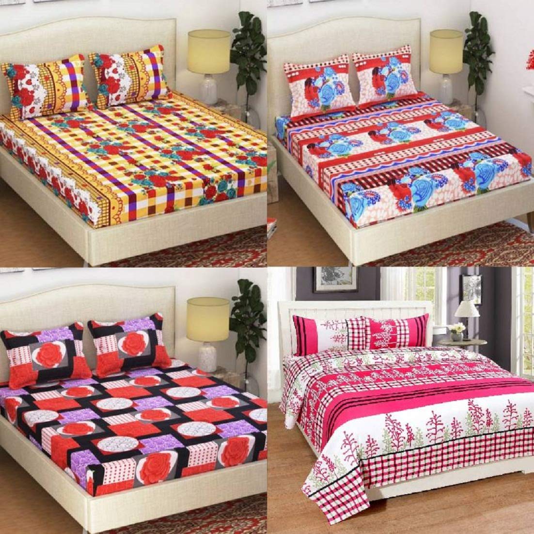 New panipat textile zone Poly Cotton 4 Double Bedsheets with 8 Pillow