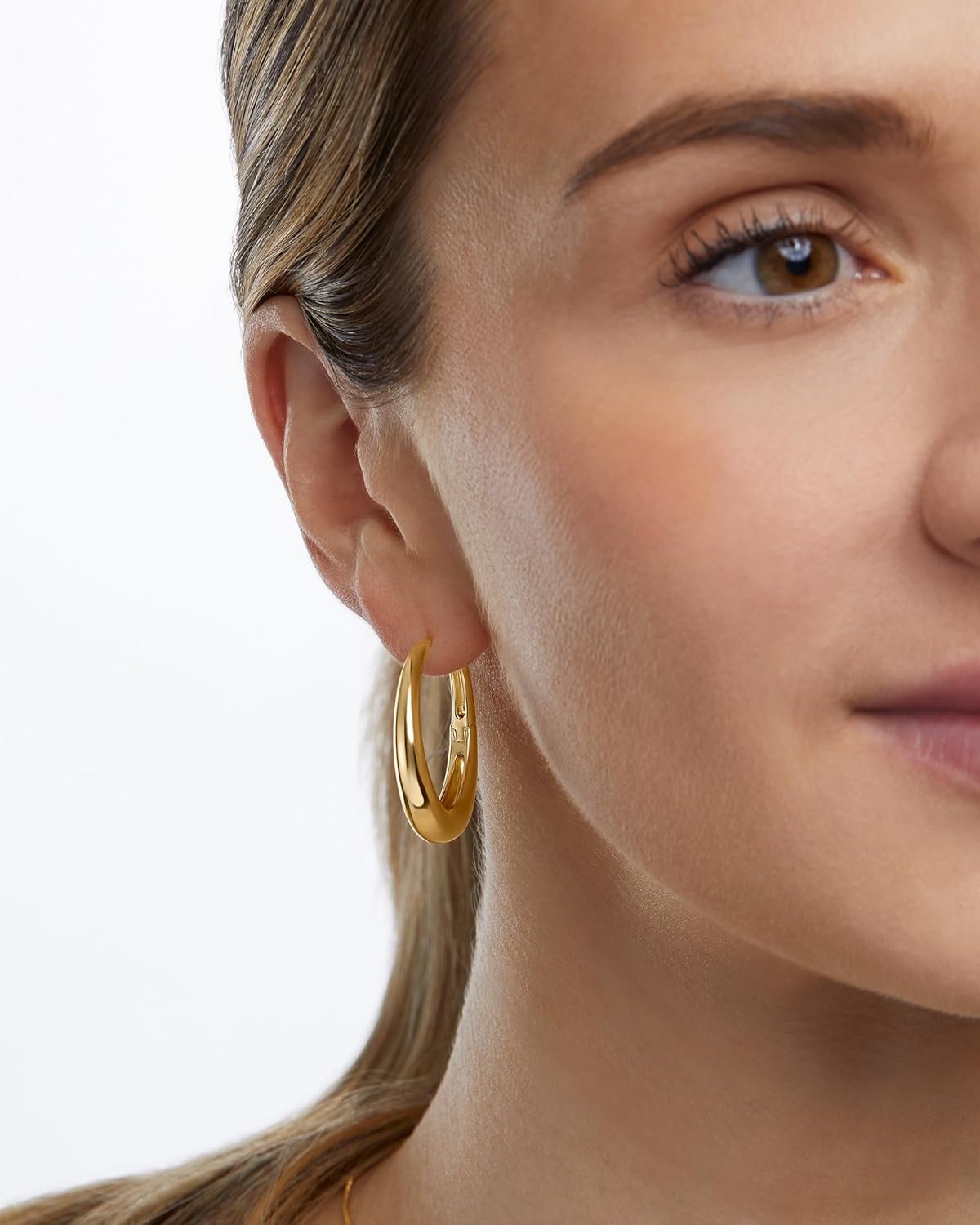 MILLA 14K Gold Plated Hoop Earrings | Small Silver Hoops | Thick Lightweight Chunky Hoop Earrings for Women - Image 2