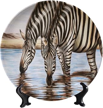 Animal, Ceramic Hanging Decorative Plate, Zebra Drinking Water, Print Decor Dinner Plates Ceramic Ornament Tray Home & Office Gift Wall Decors, 6"