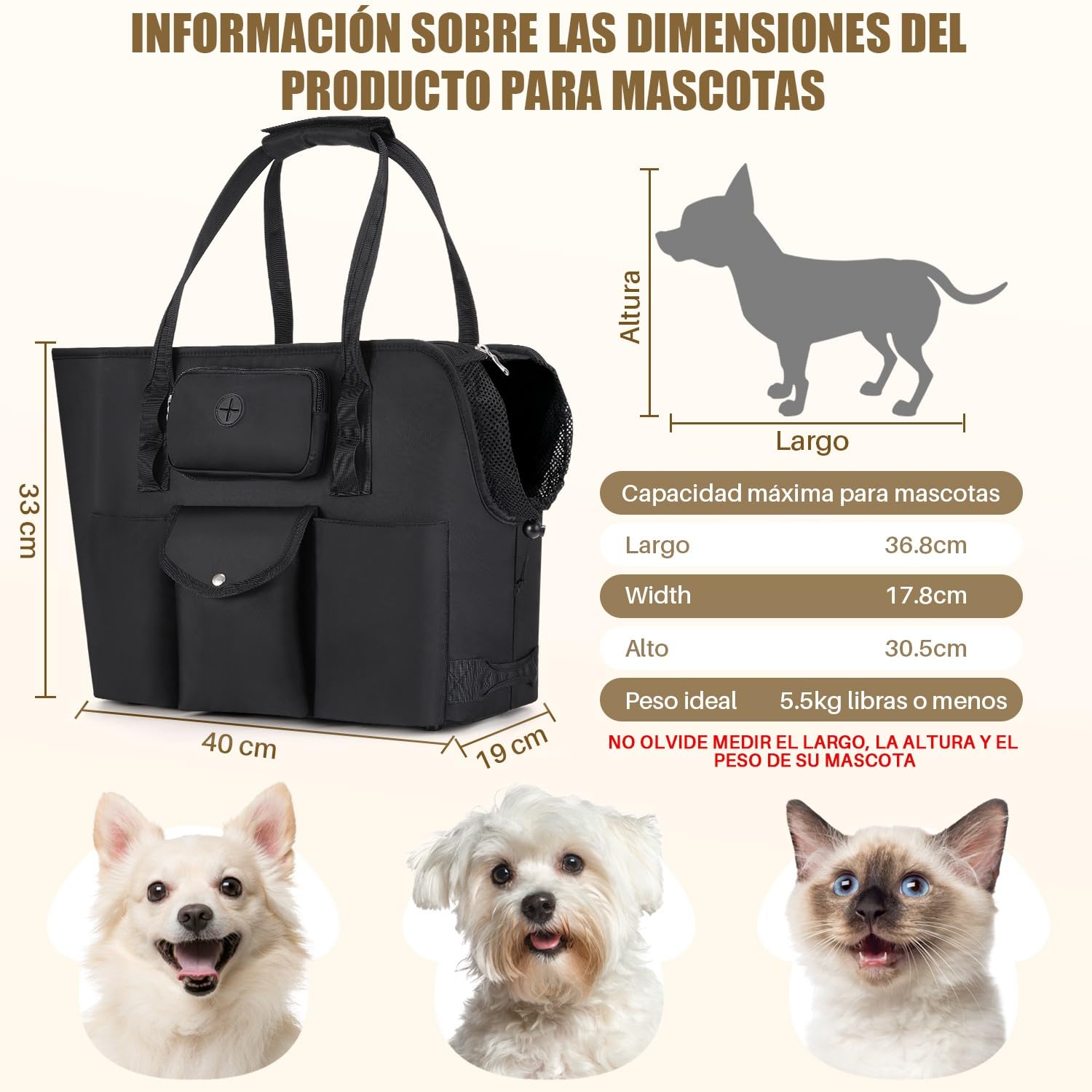 SlowTon Transportin para Perros - Bolsa Transporte Transpirable para Mascotas Portátil para Mascotas con Correa Seguridad, Ideal para Perros y Gatos de hasta 5.5 kg para Paseos Viajes 40CM*19CM*33CM