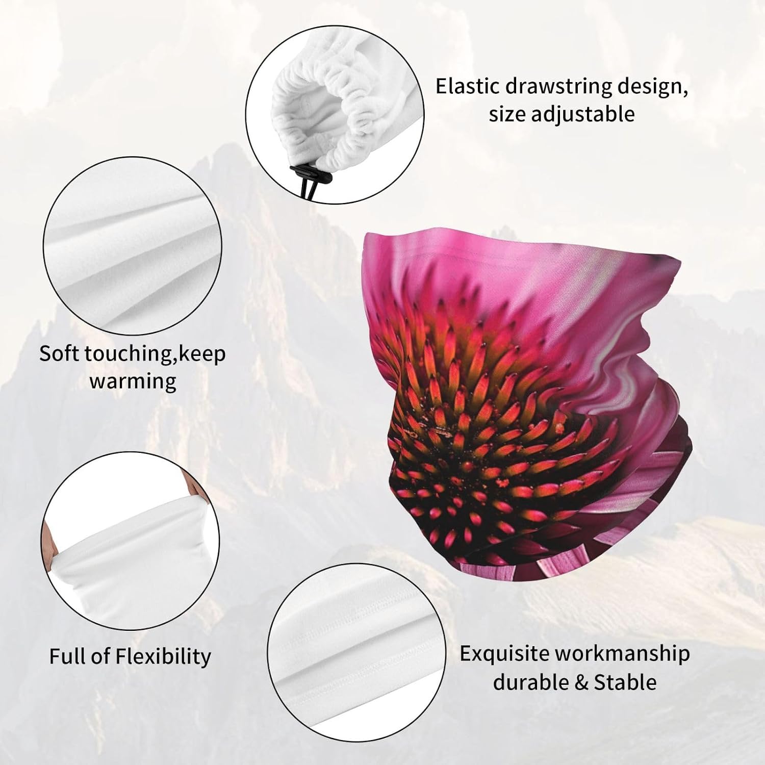 Winter Neck Warmer for Men Women, Purple Coneflower Neck Gaiter UV Sun Protection Face Mask Windproof Cold Weather Face Cover Thermal Ski Mask Scarf for Outdoor Sports Bandana